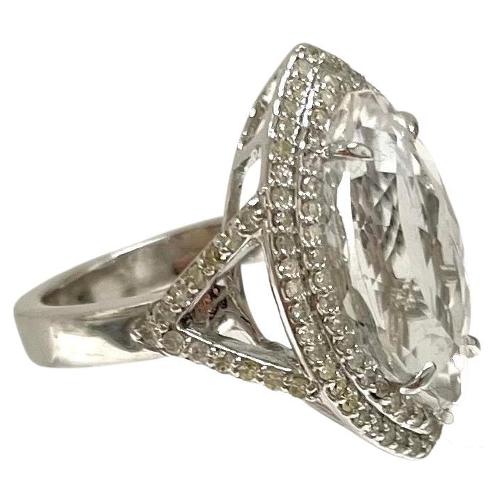 White Sapphire Marquise with Diamonds Paradizia Ring For Sale 4