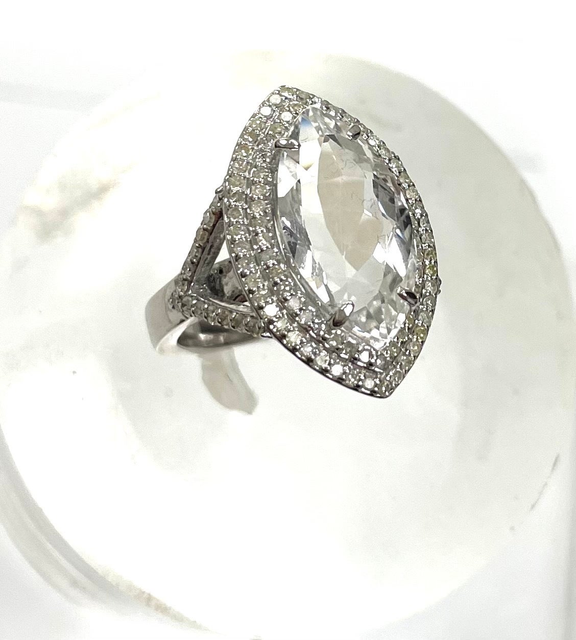 White Sapphire Marquise with Diamonds Paradizia Ring In New Condition For Sale In Laguna Beach, CA