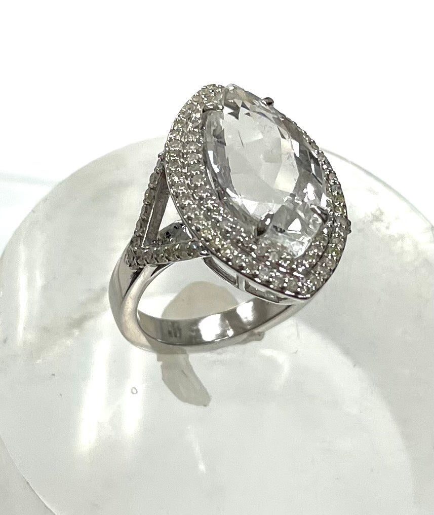 Women's White Sapphire Marquise with Diamonds Paradizia Ring For Sale
