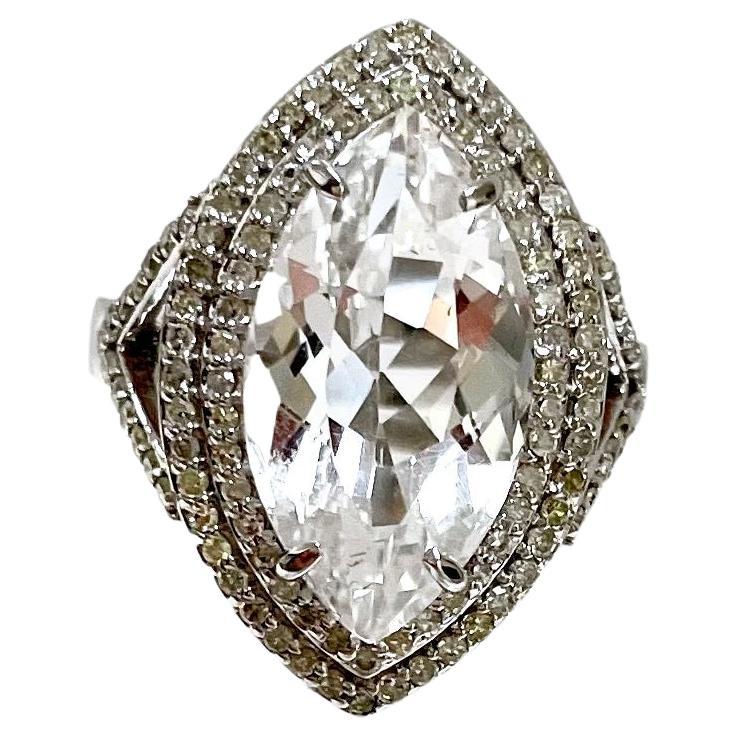 White Sapphire Marquise with Diamonds Paradizia Ring For Sale 1
