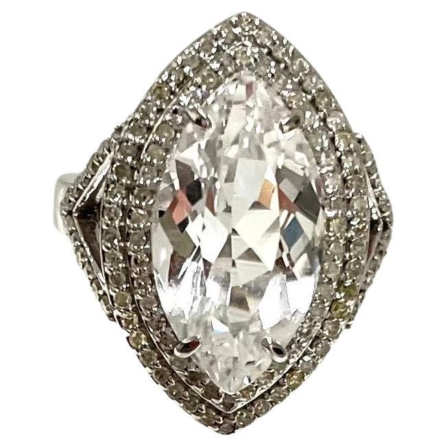 White Sapphire Marquise with Diamonds Paradizia Ring For Sale 3