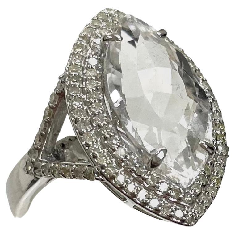 White Sapphire Marquise with Diamonds Paradizia Ring For Sale