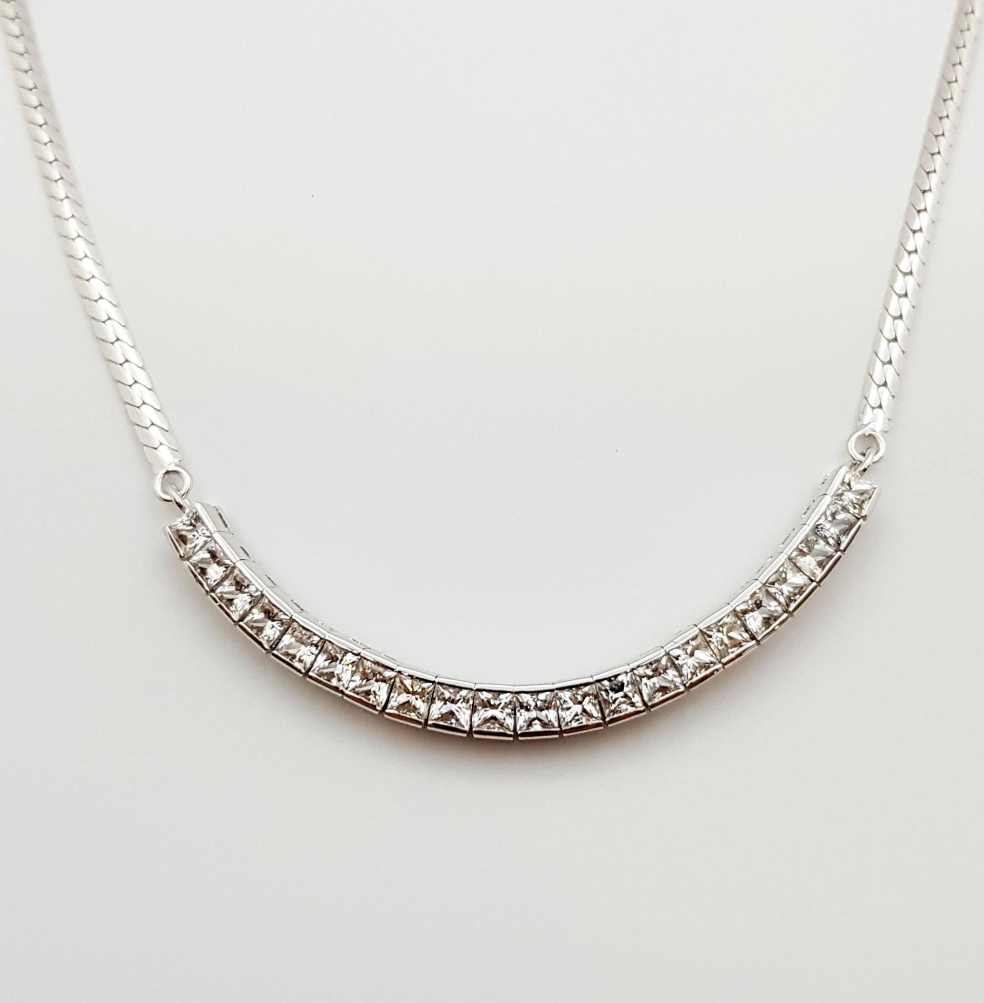 Contemporary White Sapphire Necklace Set in 18 Karat White Gold Settings For Sale