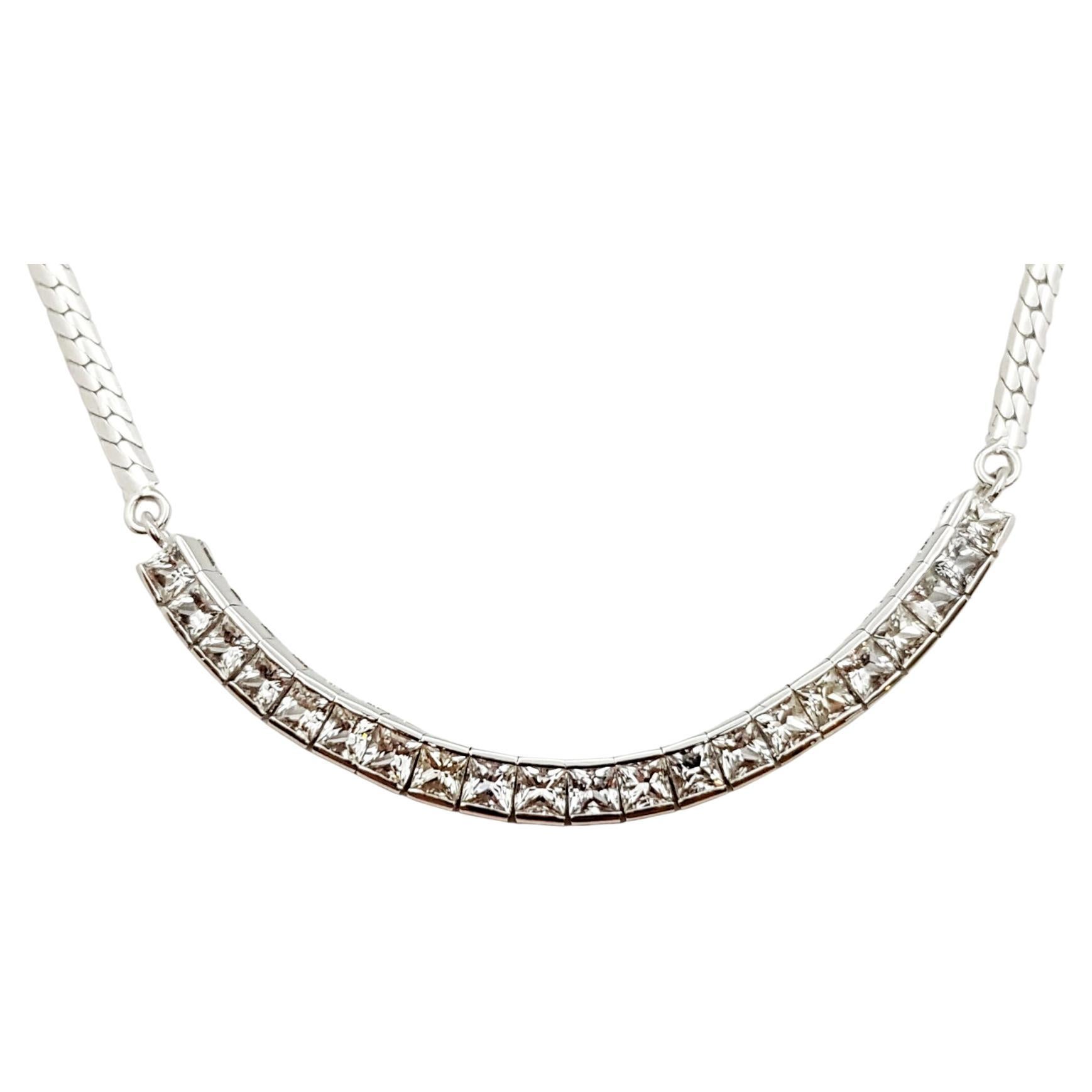 White Sapphire Necklace Set in 18 Karat White Gold Settings For Sale