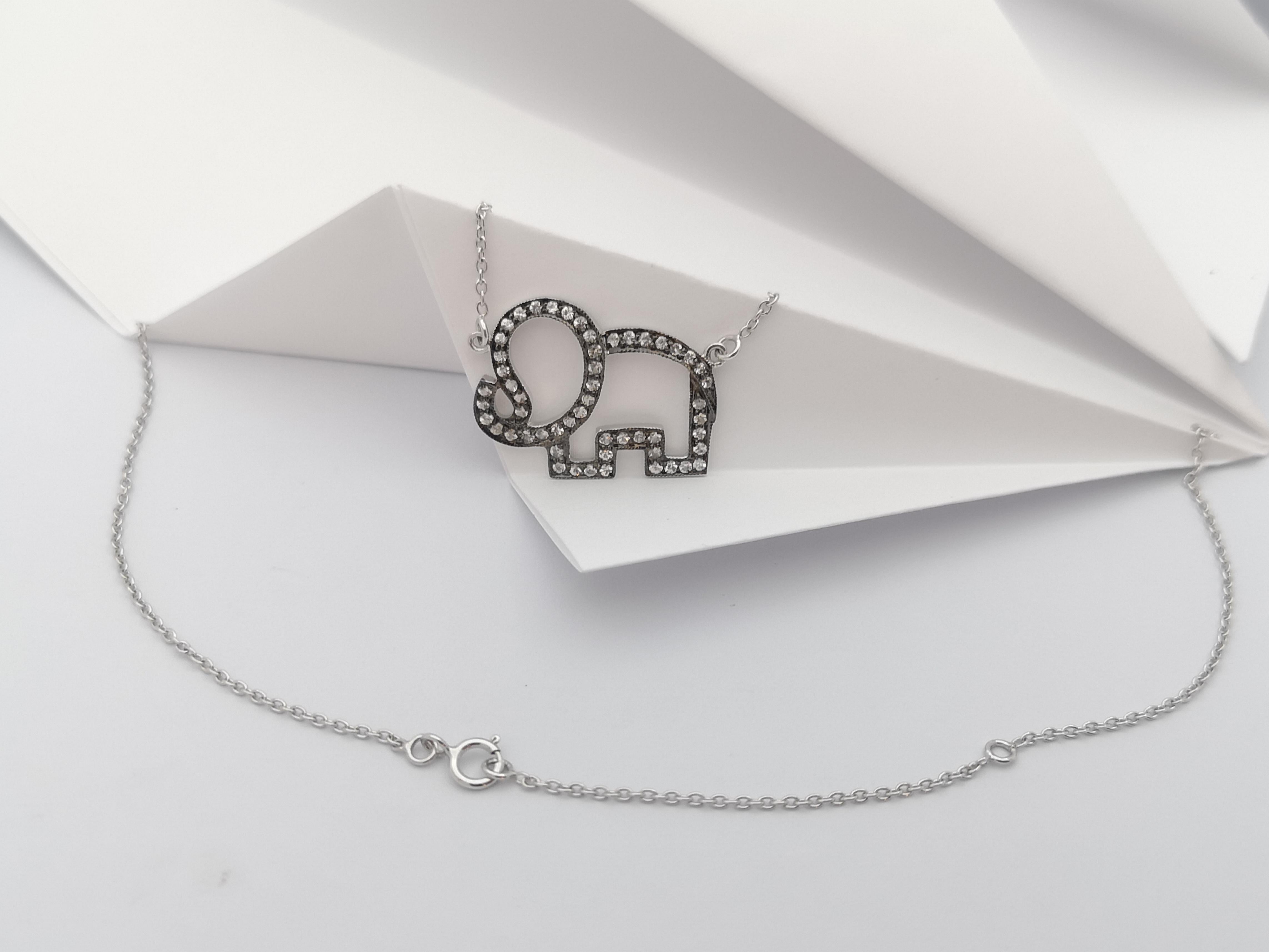 Contemporary White Sapphire Elephant Necklace set in Silver Settings For Sale