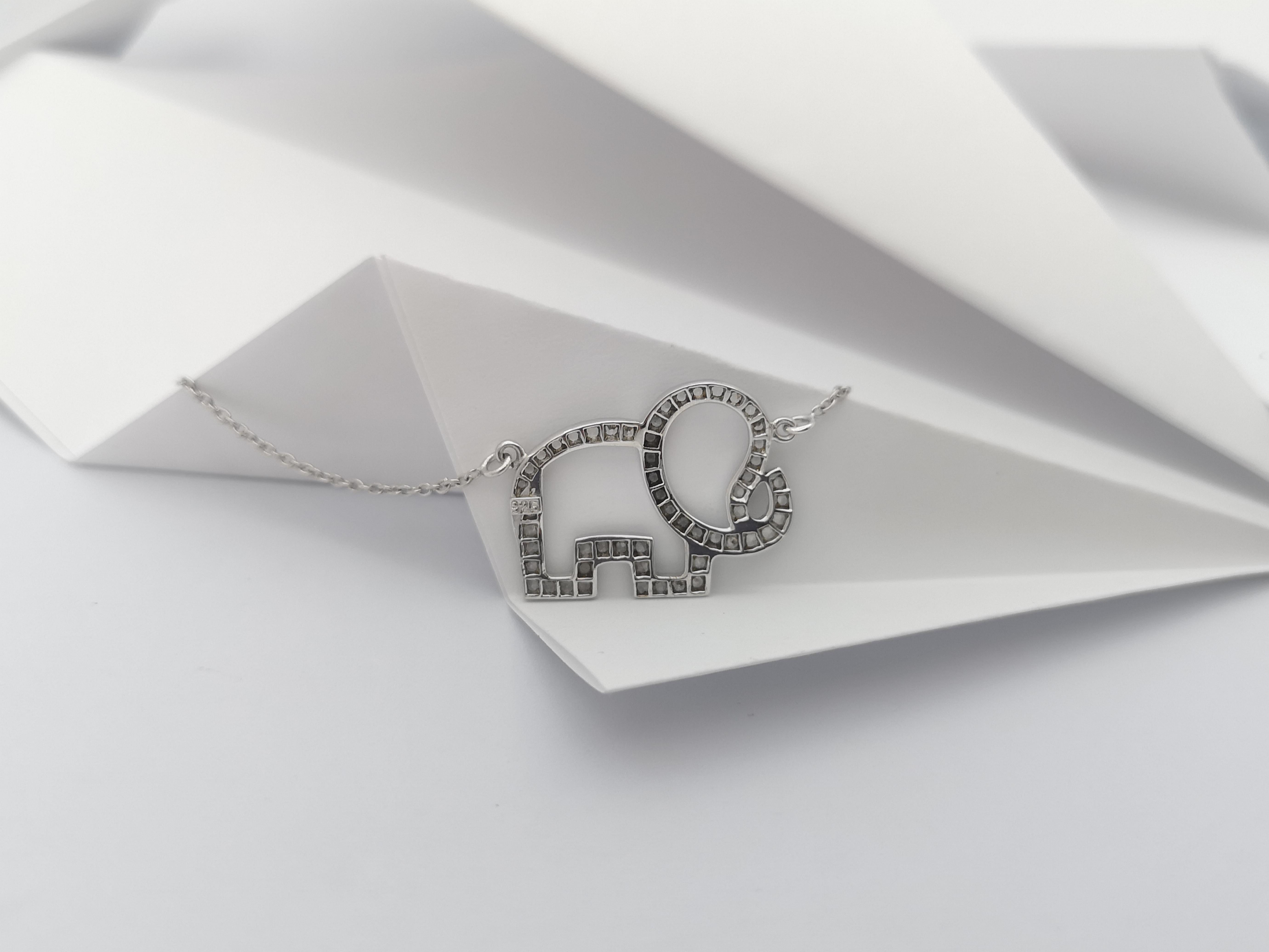 Brilliant Cut White Sapphire Elephant Necklace set in Silver Settings For Sale