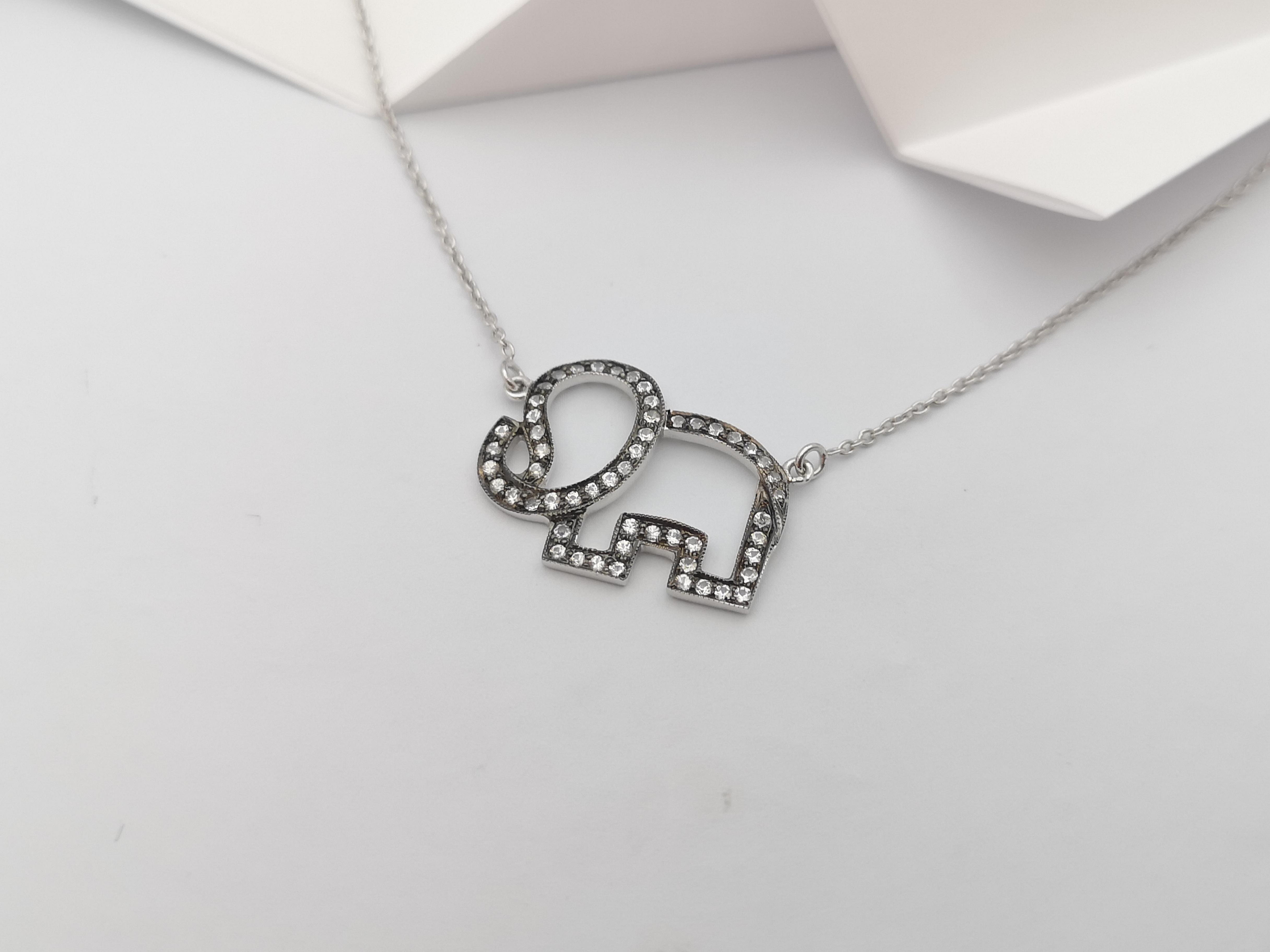 Women's or Men's White Sapphire Elephant Necklace set in Silver Settings For Sale