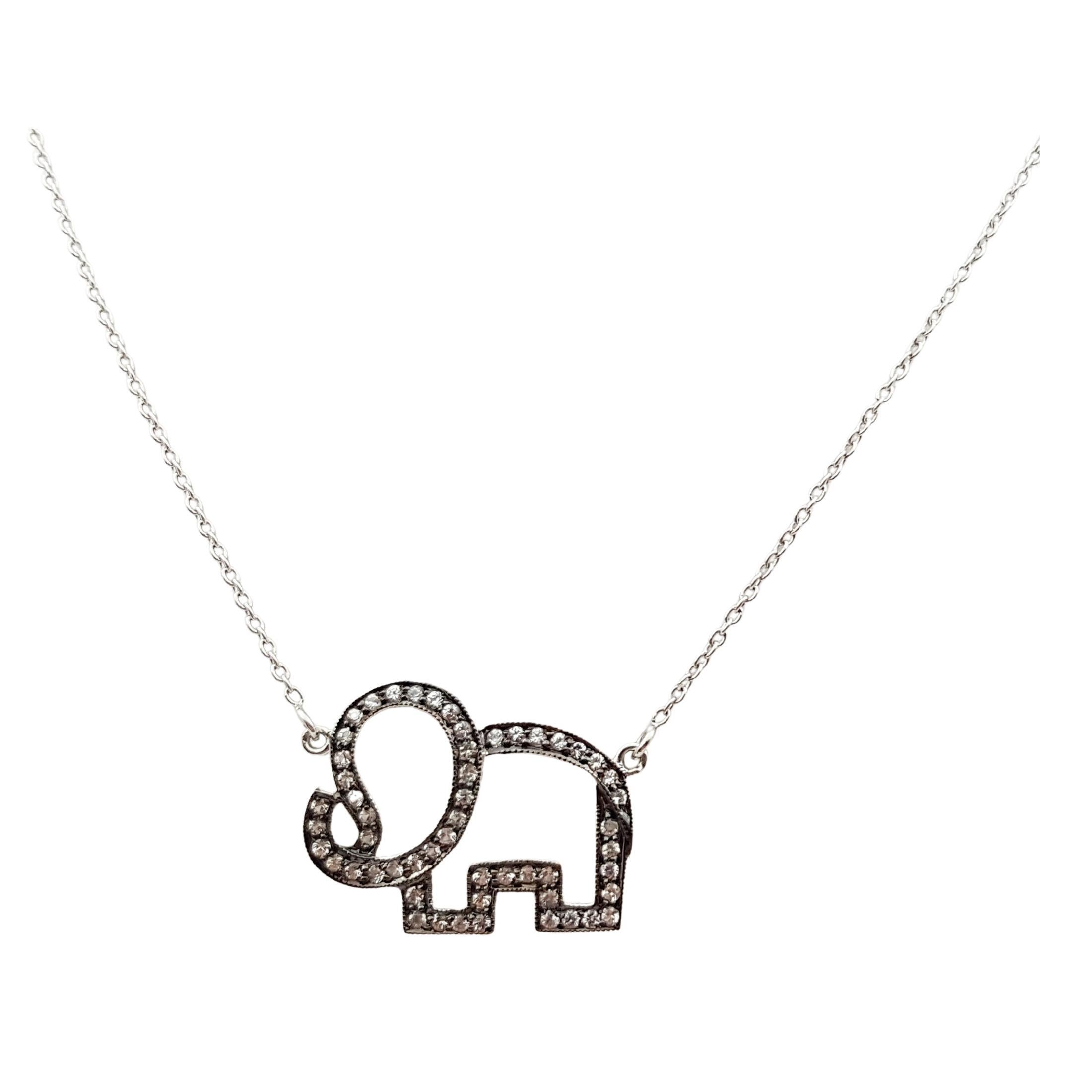 White Sapphire Elephant Necklace set in Silver Settings For Sale