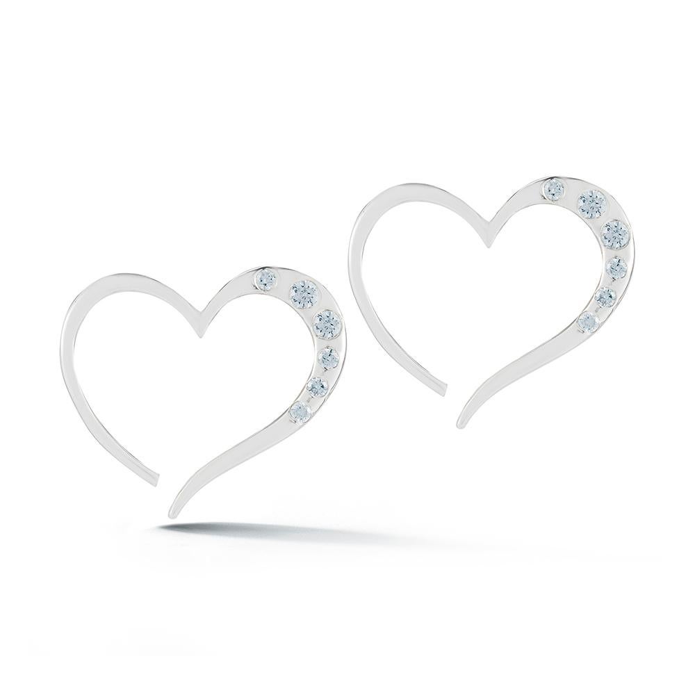Trillion Cut White Topaz Open Heart Pavé Stud Earrings For Sale