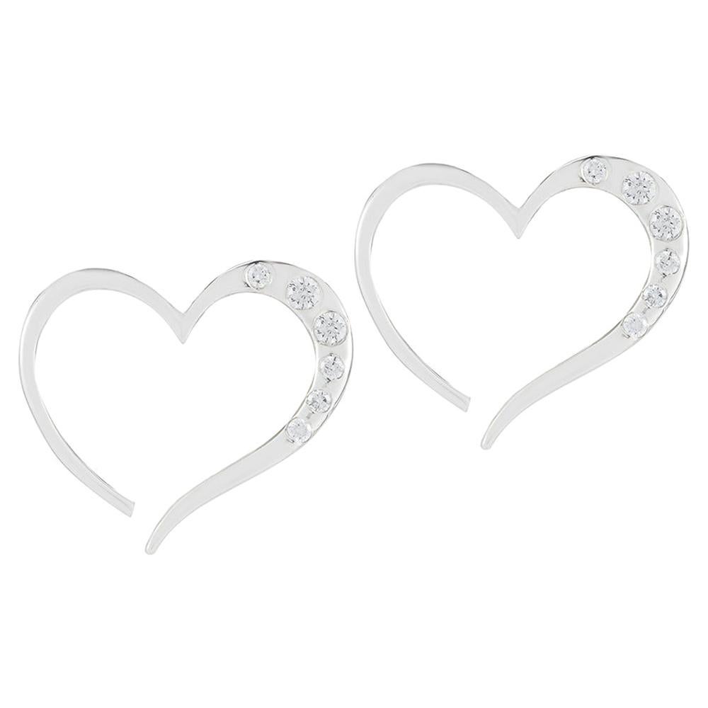 White Topaz Open Heart Pavé Stud Earrings For Sale