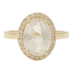 Weißer Saphir Oval Halo Diamant Ring in 14k massivem Gold (zertifiziert)