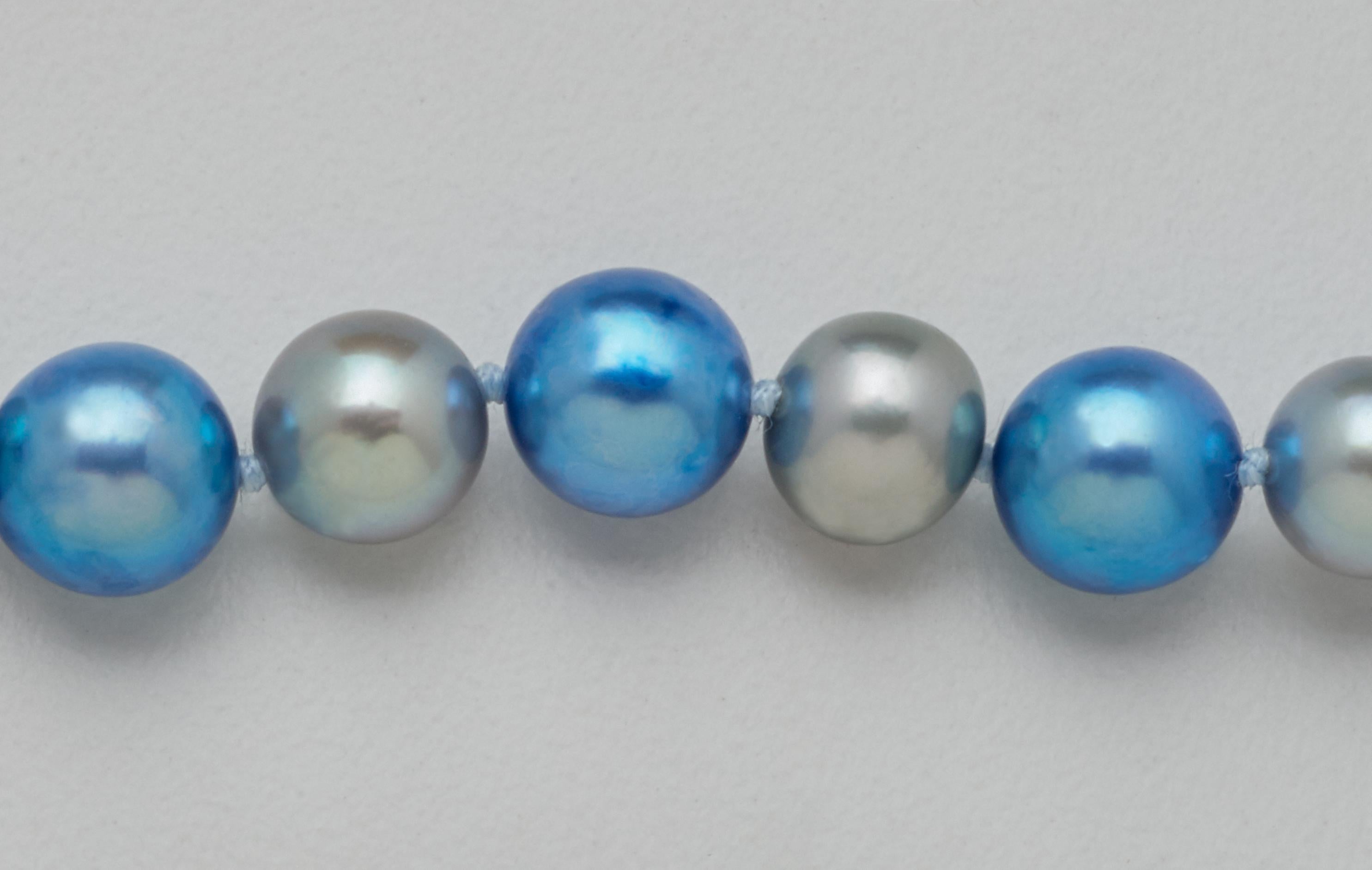 Women's White Sapphire & Oxidized Silver Link Blue Gray Akoya Pearl Bracelet 