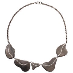 White Sapphire Pave and Oxidized Sterling Silver Stone Statement Necklace
