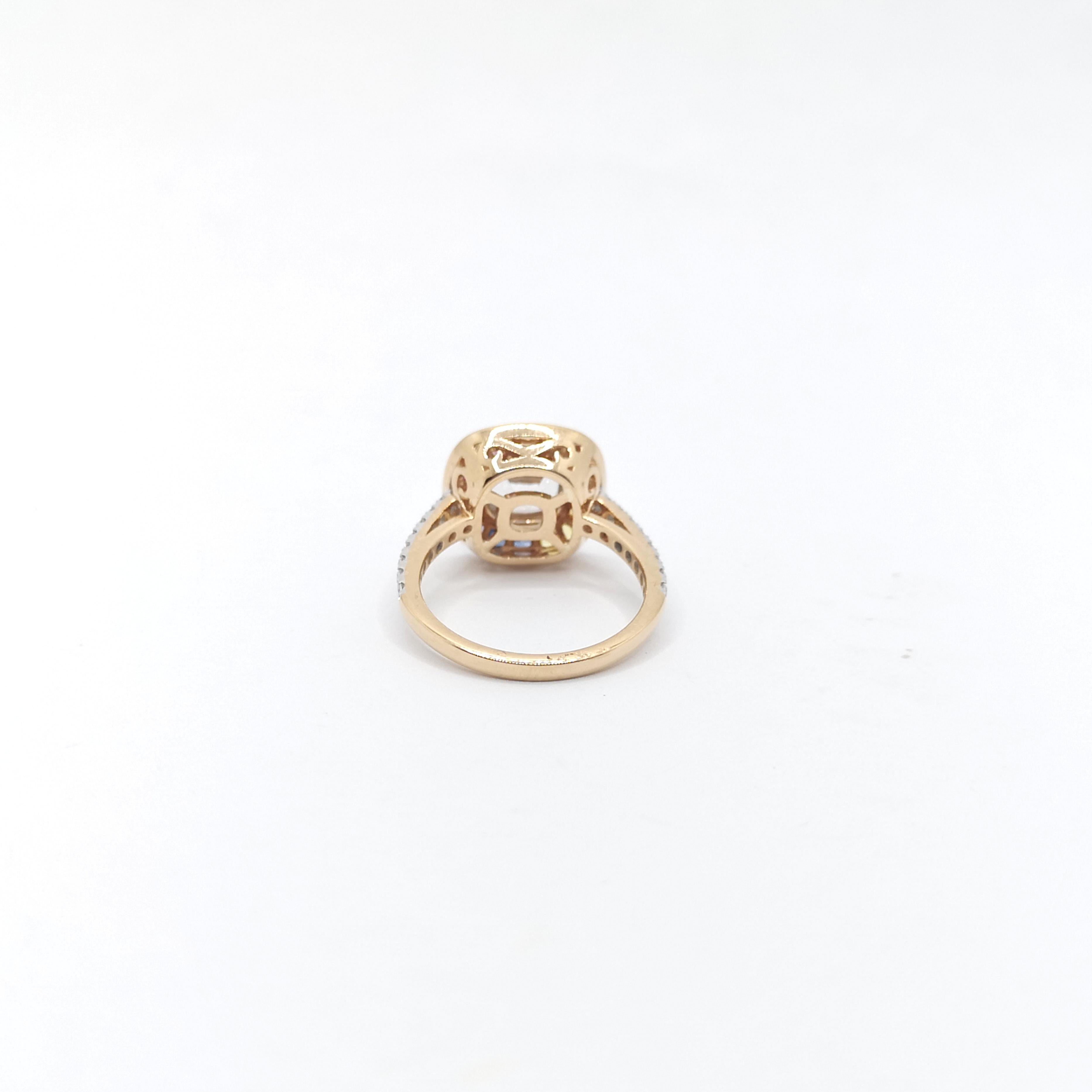 Weißer Saphir, regenbogenfarbener Saphir und Diamantring aus 18 Karat Roségold im Angebot 6