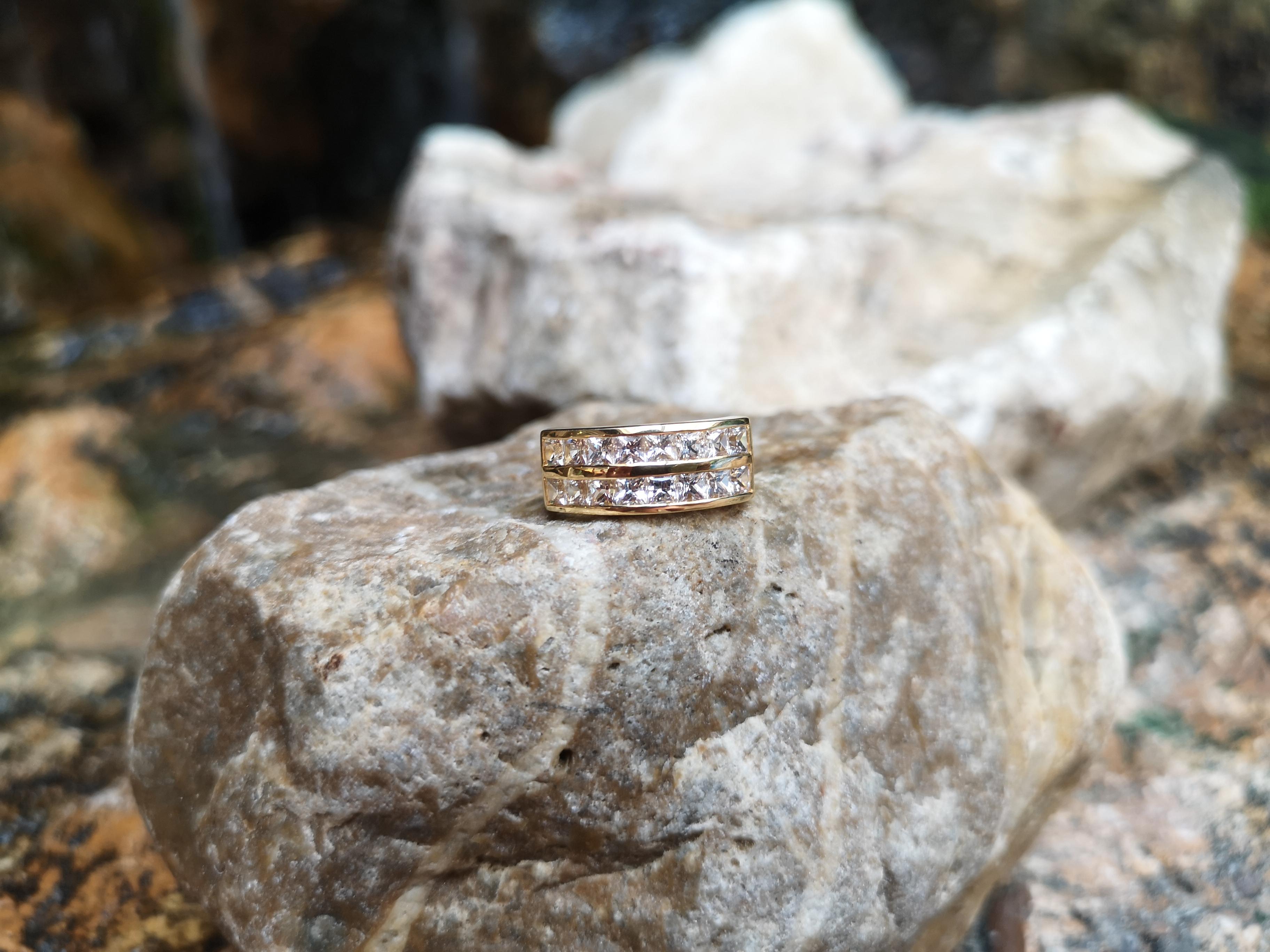 Princess Cut White Sapphire Ring Set in 18 Karat Gold Settings For Sale