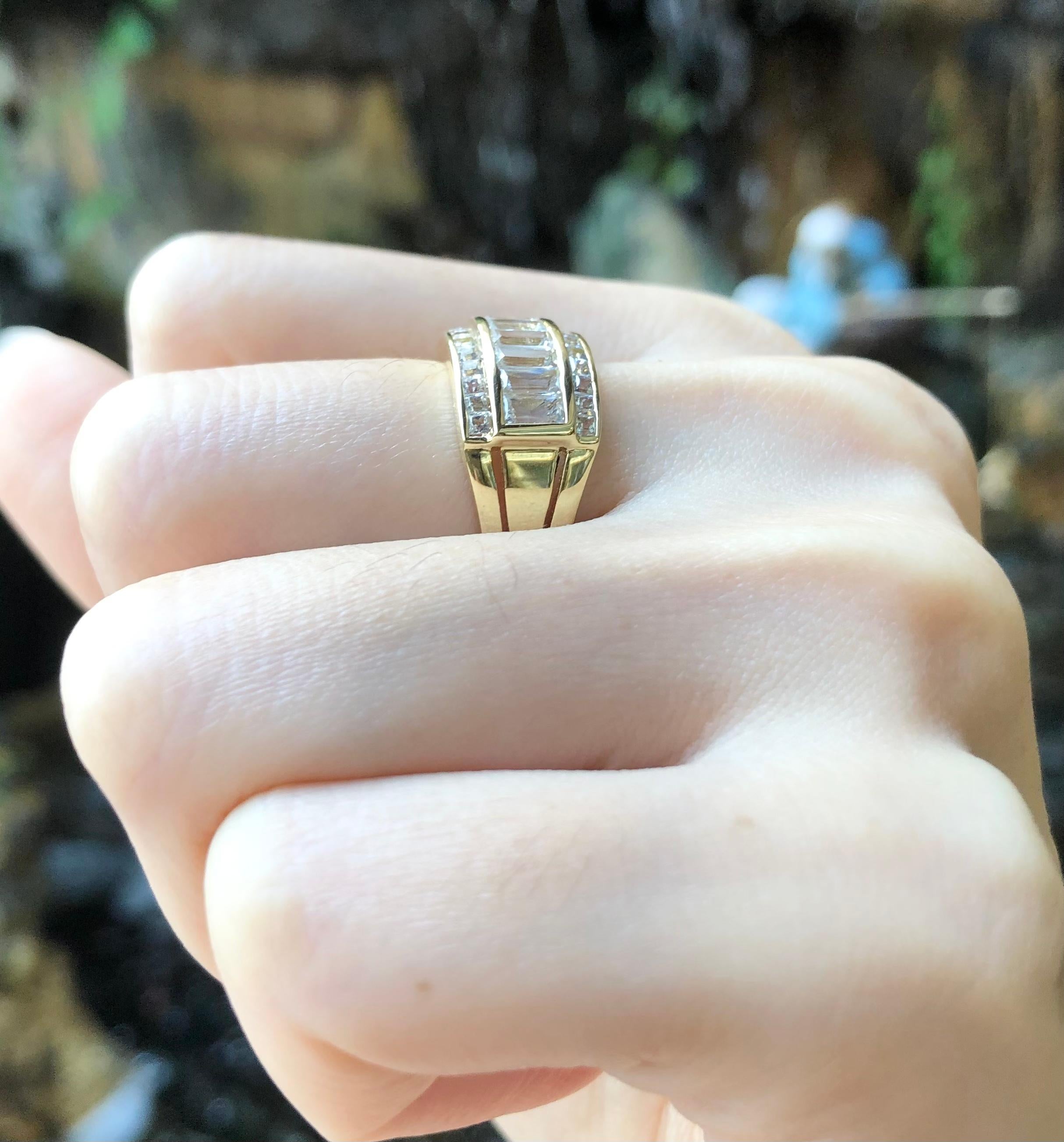 Old Mine Cut White Sapphire Ring Set in 18 Karat Gold Settings For Sale