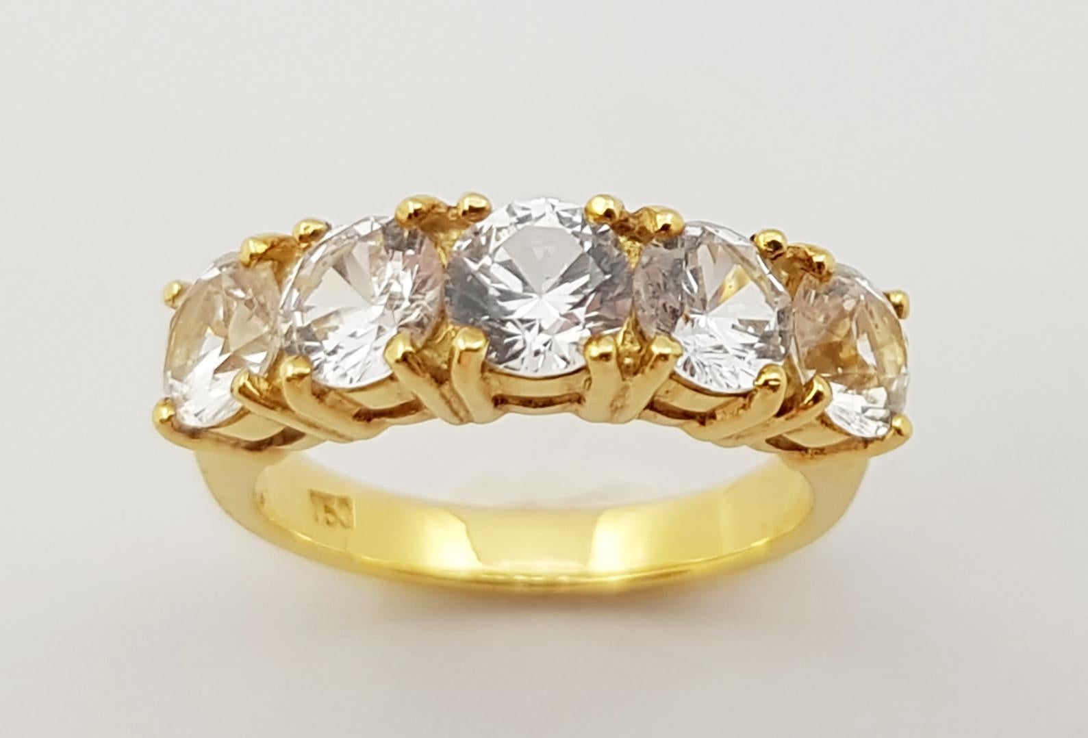 Women's or Men's White Sapphire Ring Set in 18 Karat Gold Settings For Sale
