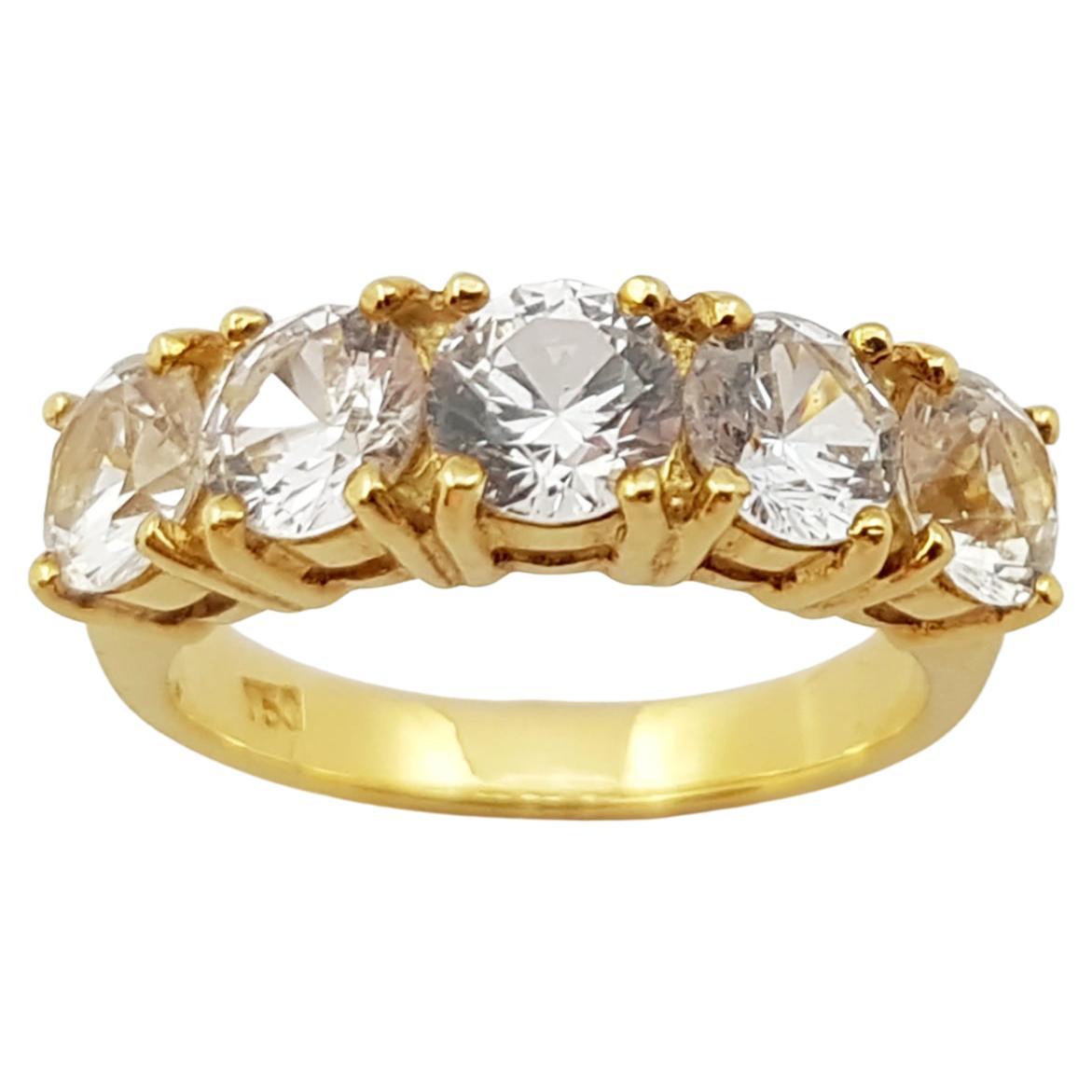 White Sapphire Ring Set in 18 Karat Gold Settings For Sale