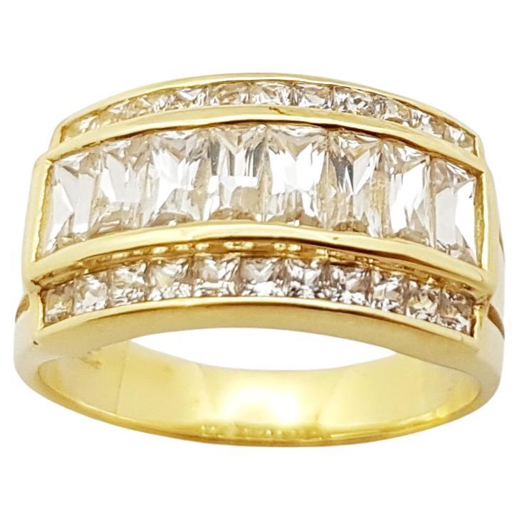 White Sapphire Ring Set in 18 Karat Gold Settings For Sale