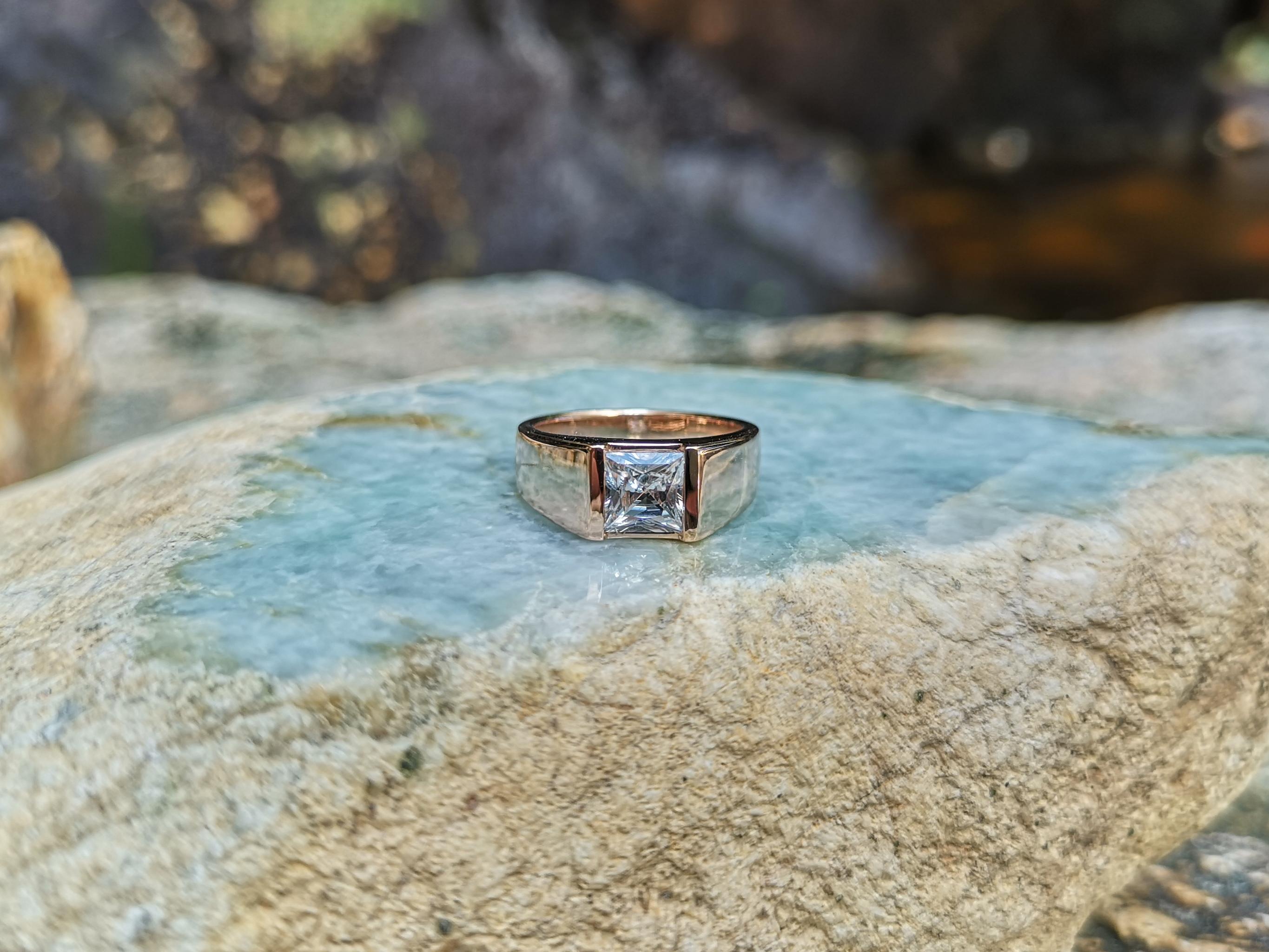 White Sapphire Ring Set in 18 Karat Rose Gold Settings For Sale 5