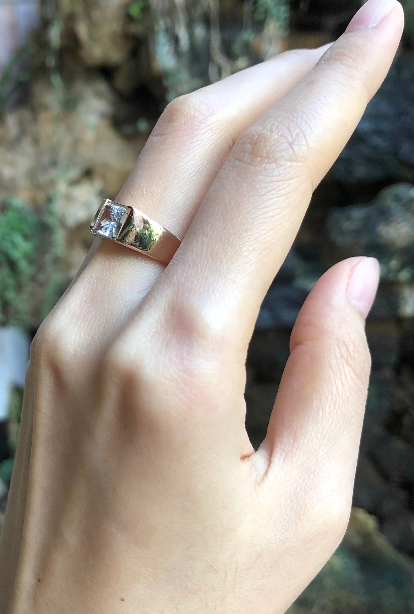 Anillo de zafiro blanco engastado en oro rosa de 18 quilates Corte princesa en venta