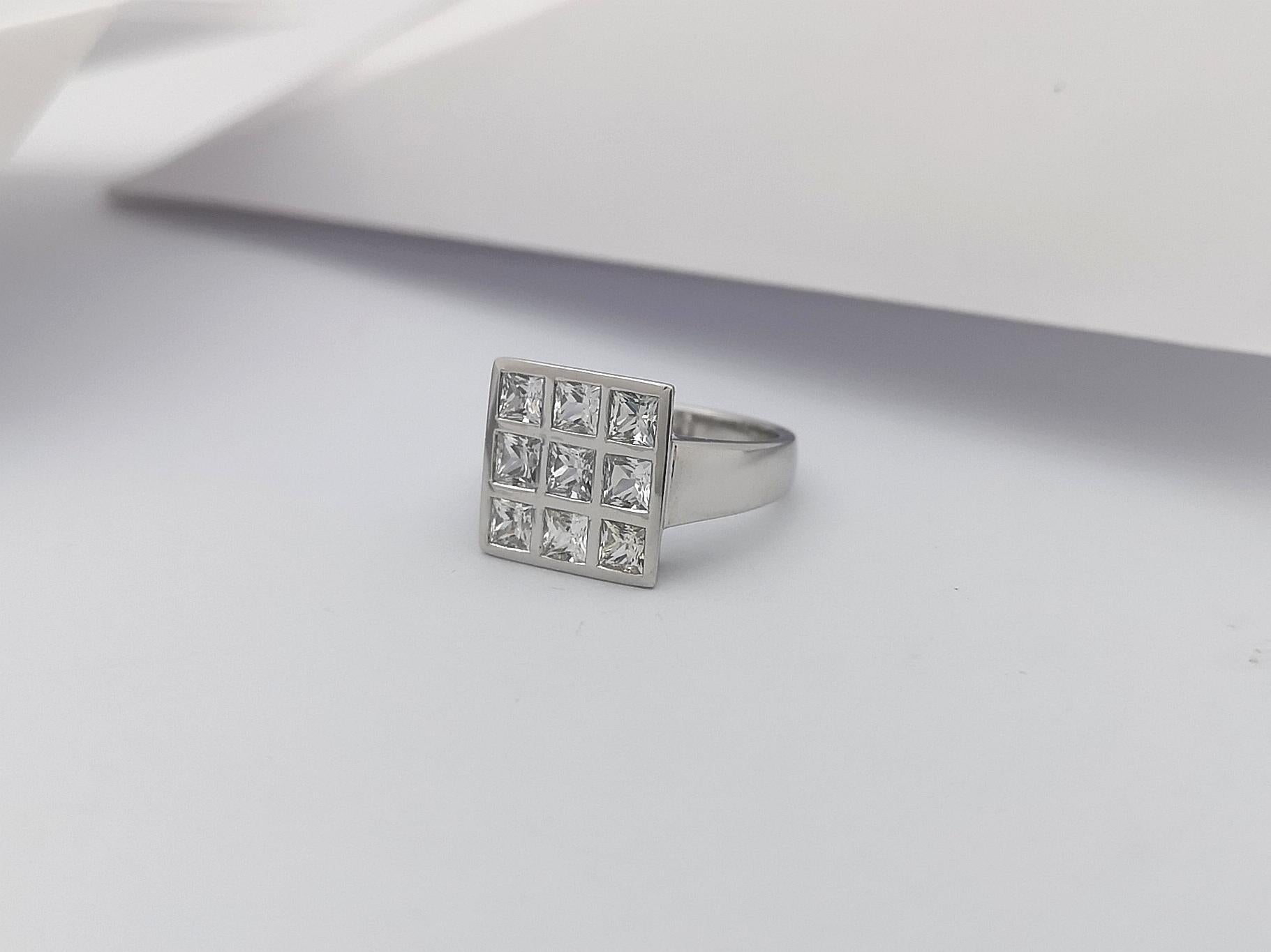White Sapphire Ring Set in 18 Karat White Gold Settings For Sale 2