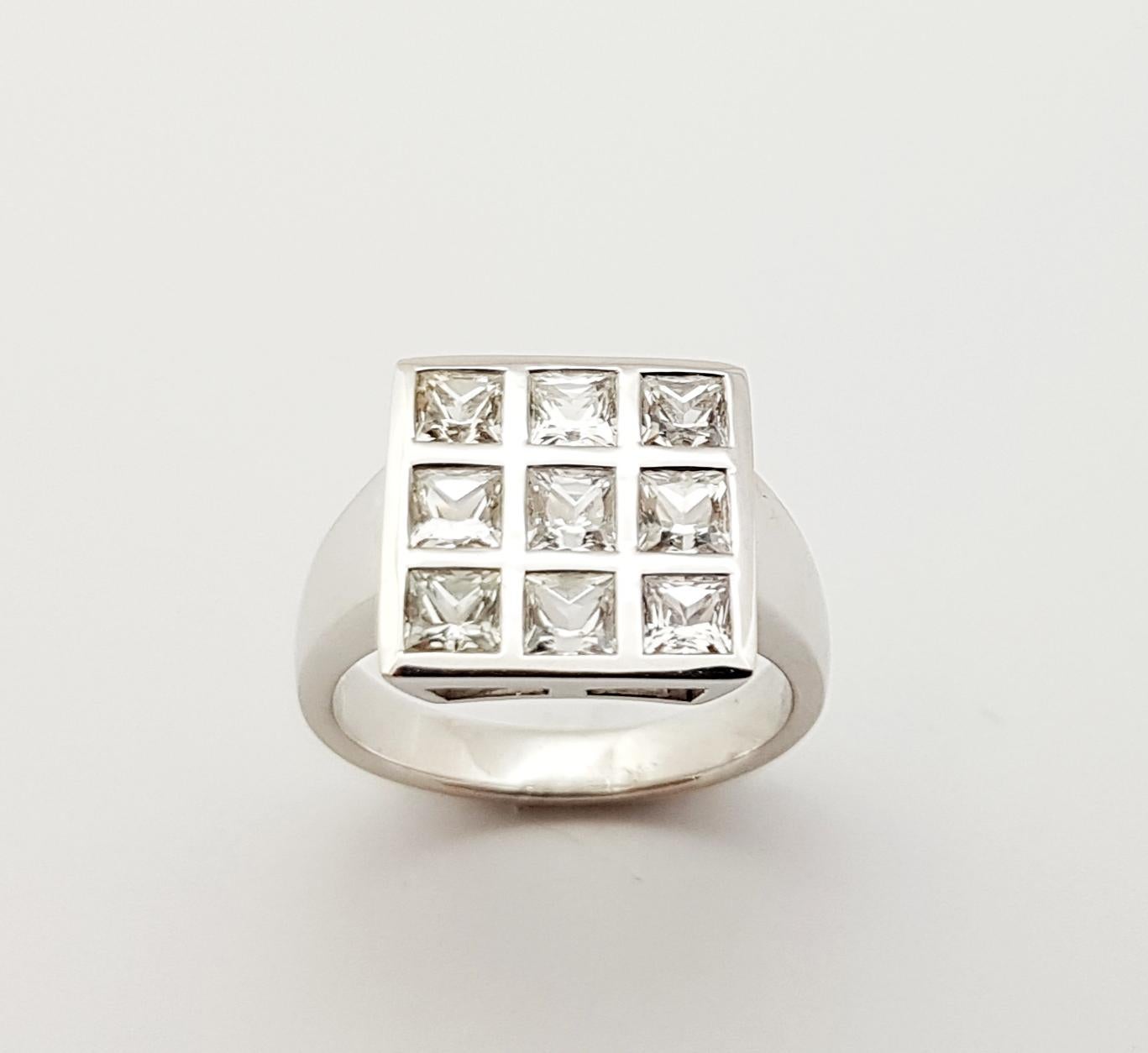 White Sapphire Ring Set in 18 Karat White Gold Settings For Sale 3