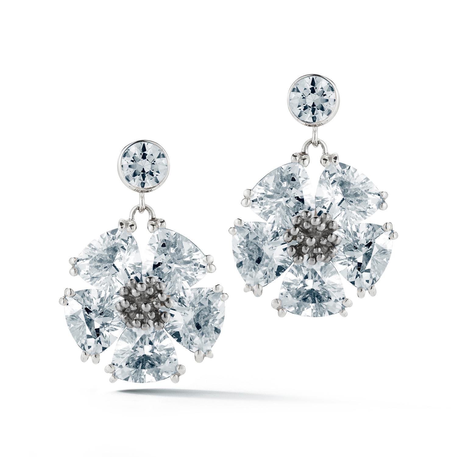 Modern White Sapphire Single Blossom Drop Earrings
