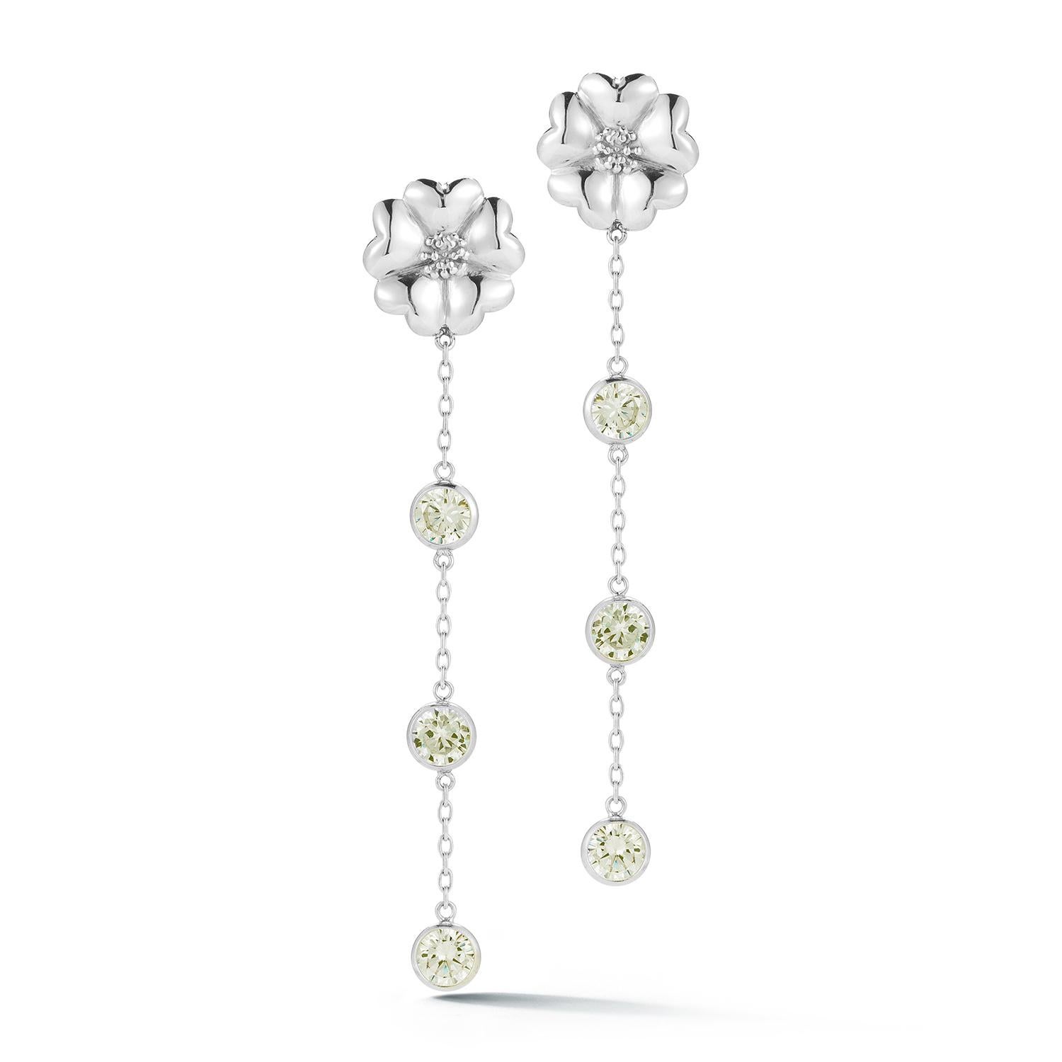Trillion Cut White Topaz Triple Stone Drop Blossom Earrings For Sale