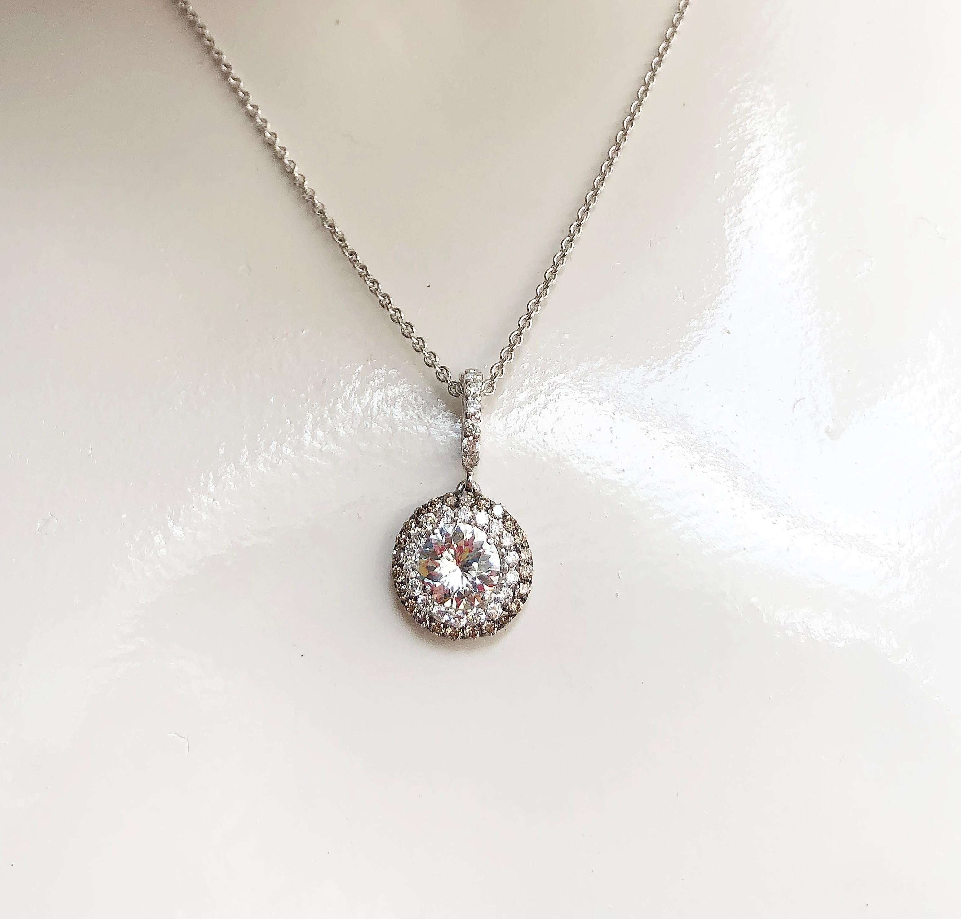 White Sapphire 1.33 carats with Brown Diamond 0.29 carat and Diamond  0.33 carats Pendant set in 18 Karat White Gold Settings
(chain not included)

Width: 1.3 cm
Length: 2.4 cm 

