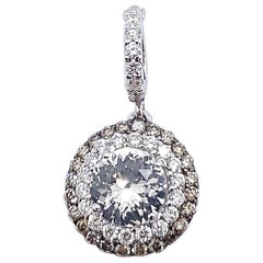 White Sapphire with Brown Diamond and Diamond Pendant Set in 18 Karat White Gold