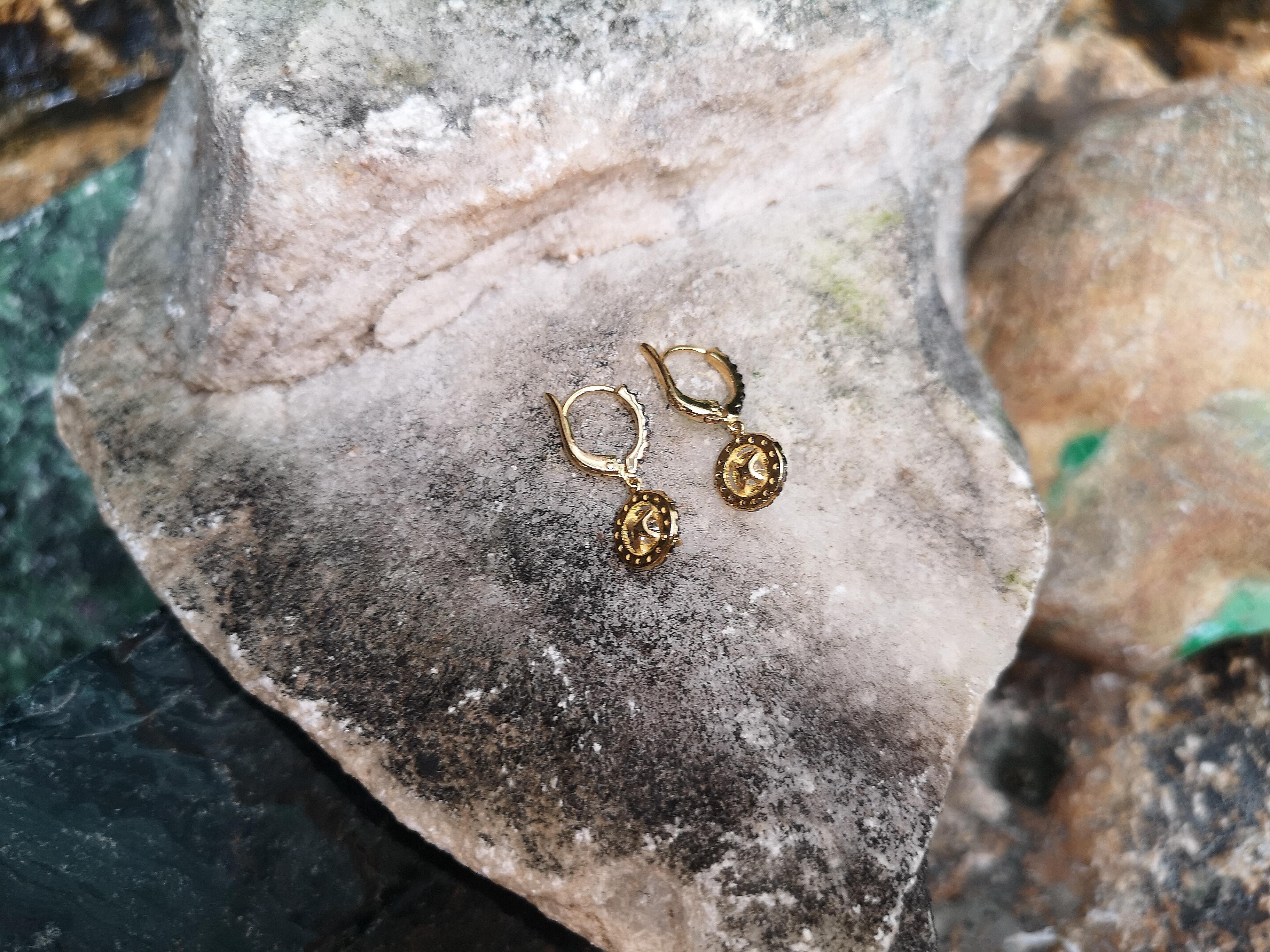 Women's White Sapphire with Brown Diamond Earrings Set in 18 Karat Gold Settings