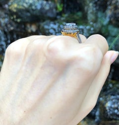 White Sapphire with Brown Diamond Ring Set in 18 Karat Gold Settings