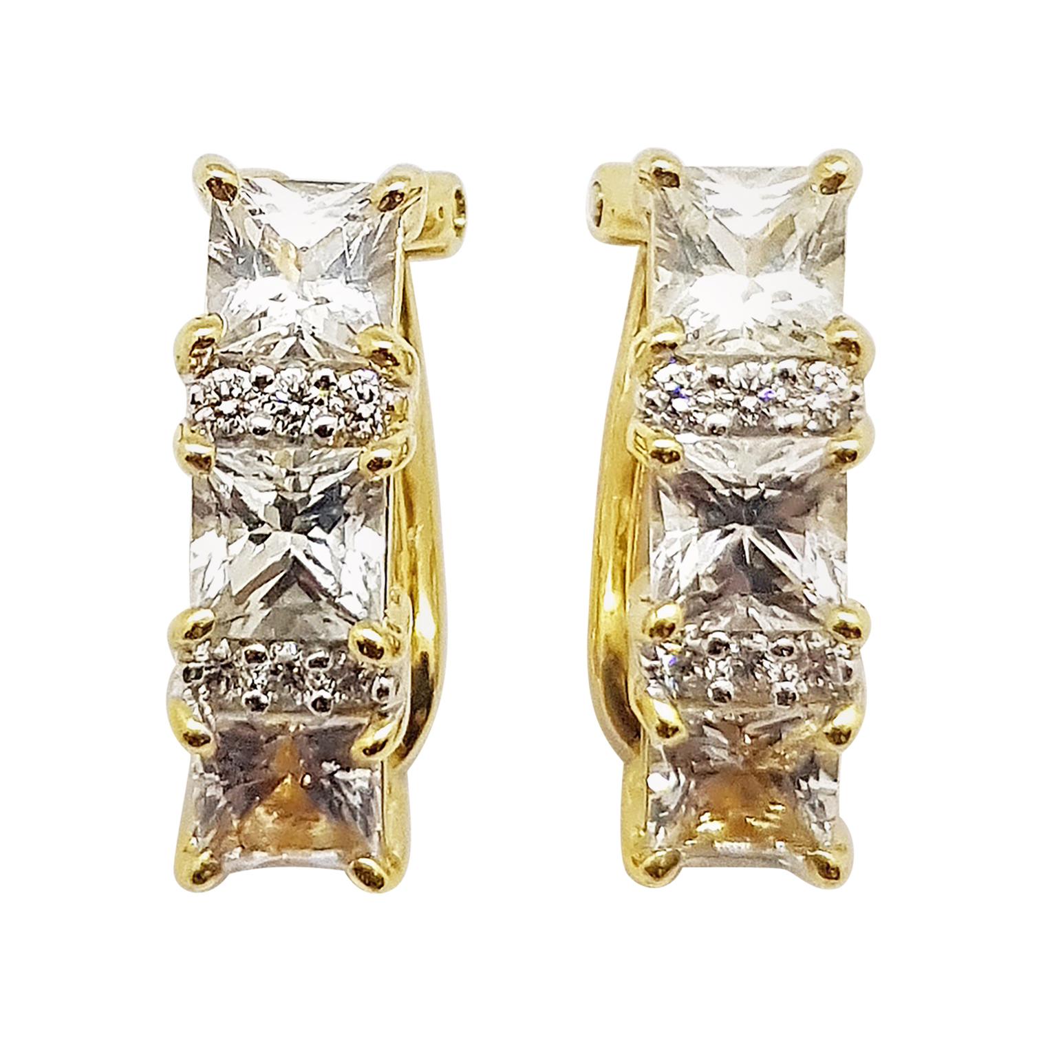 White Sapphire with Diamond Earrings Set in 18 Karat Gold Settings