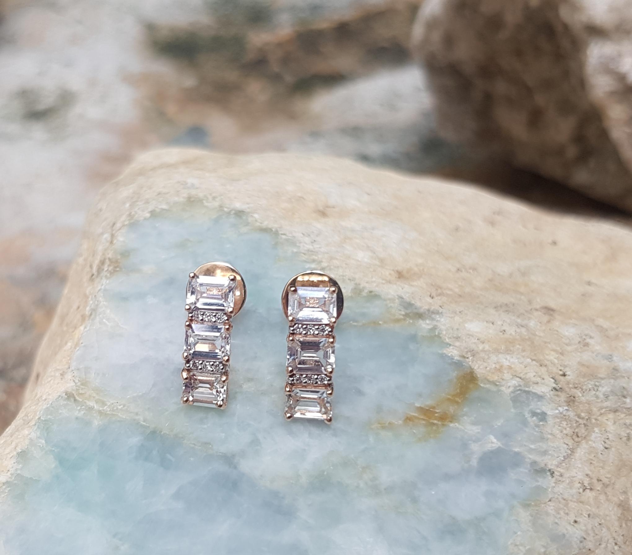 White Sapphire with Diamond Earrings Set in 18 Karat Pink Gold Settings 2