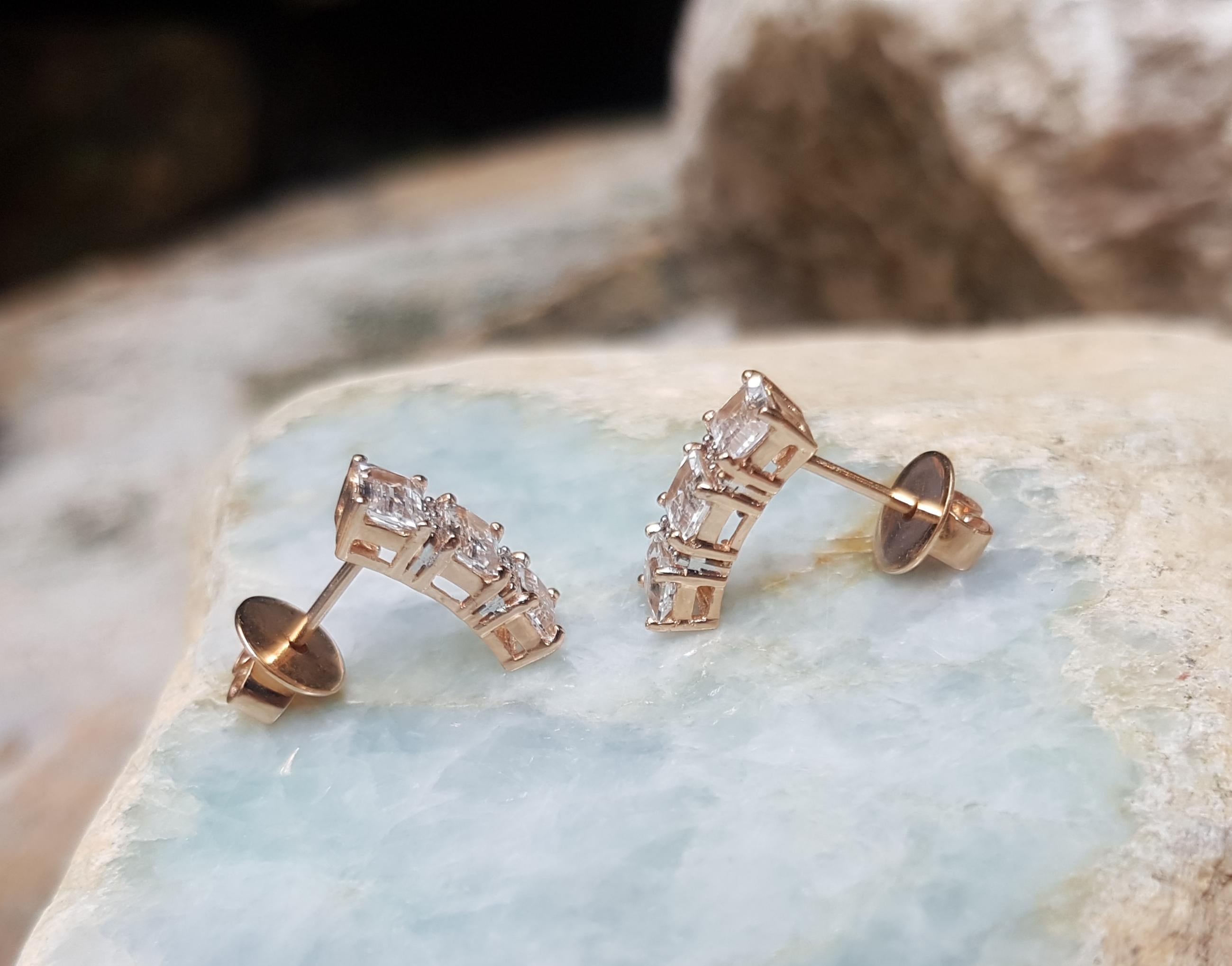 White Sapphire with Diamond Earrings Set in 18 Karat Pink Gold Settings 3