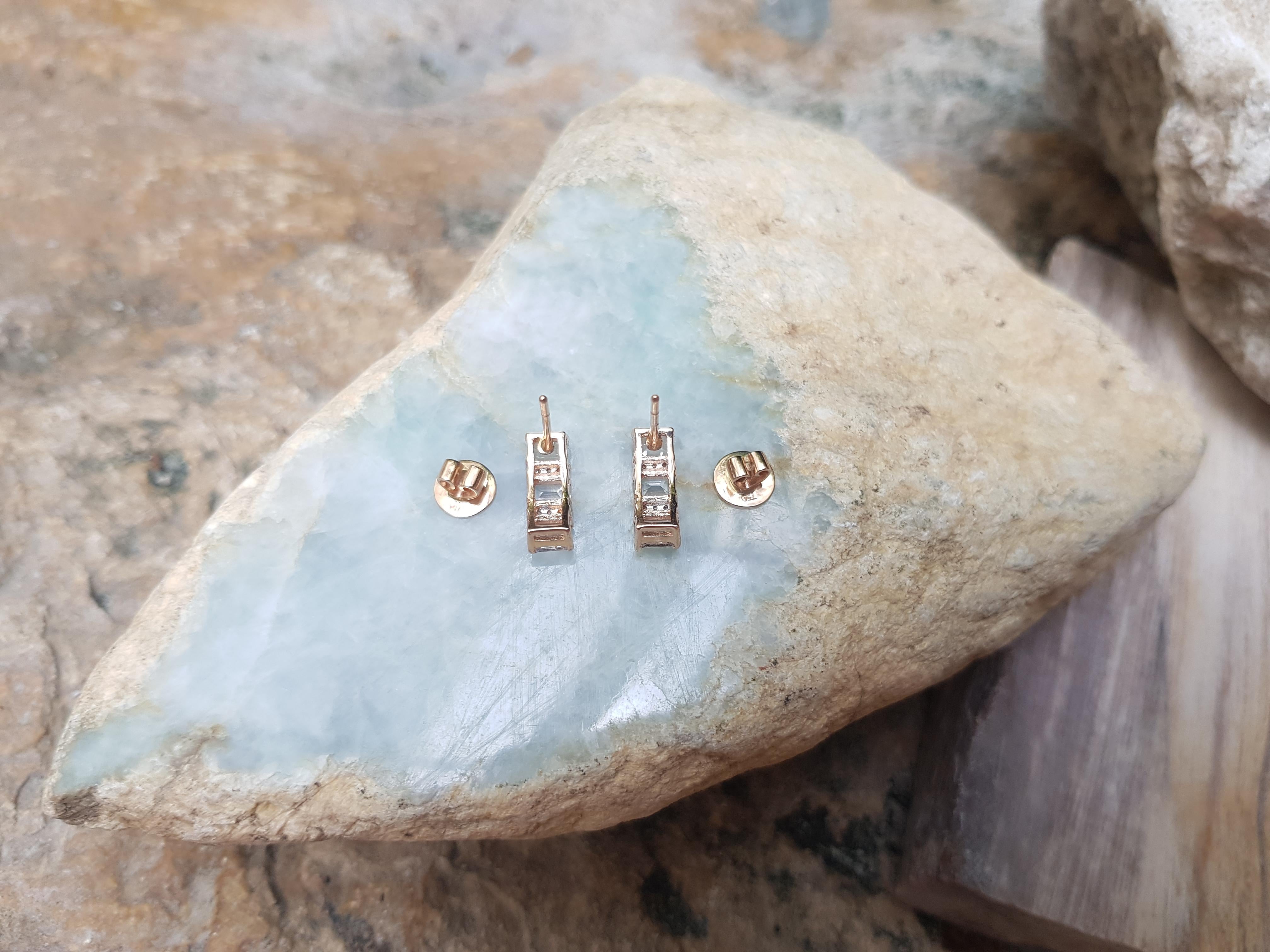 White Sapphire with Diamond Earrings Set in 18 Karat Pink Gold Settings 4