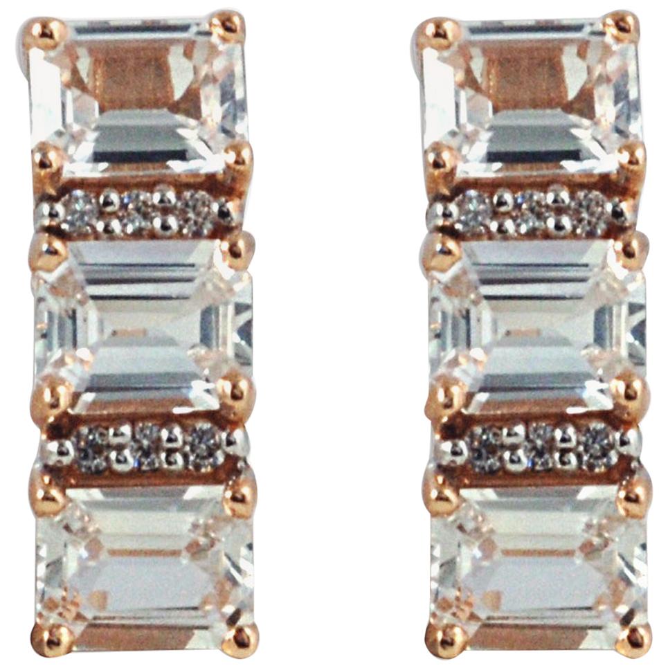 White Sapphire with Diamond Earrings Set in 18 Karat Pink Gold Settings