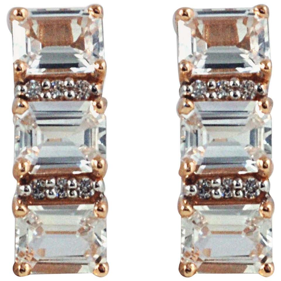 Pink Sapphire with Diamond Earrings Set in 14 Karat White Gold Settings ...
