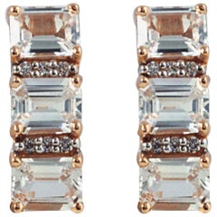 White Sapphire with Diamond Earrings Set in 18 Karat Pink Gold Settings