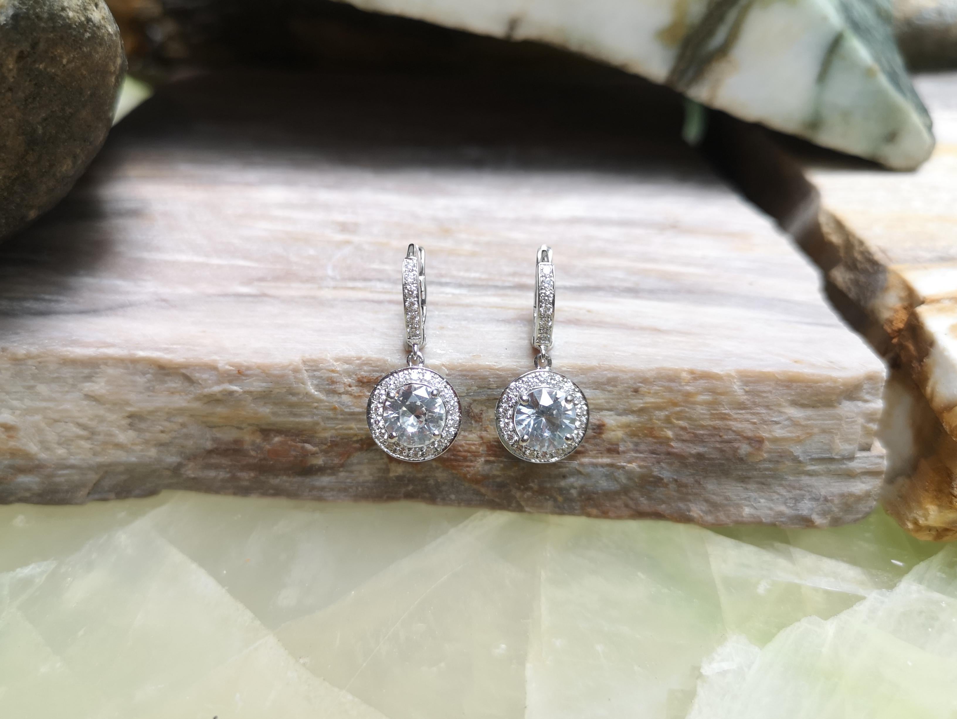 White Sapphire with Diamond Earrings Set in 18 Karat White Gold Settings For Sale 2
