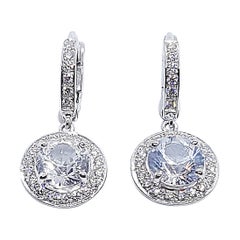 White Sapphire with Diamond Earrings Set in 18 Karat White Gold Settings