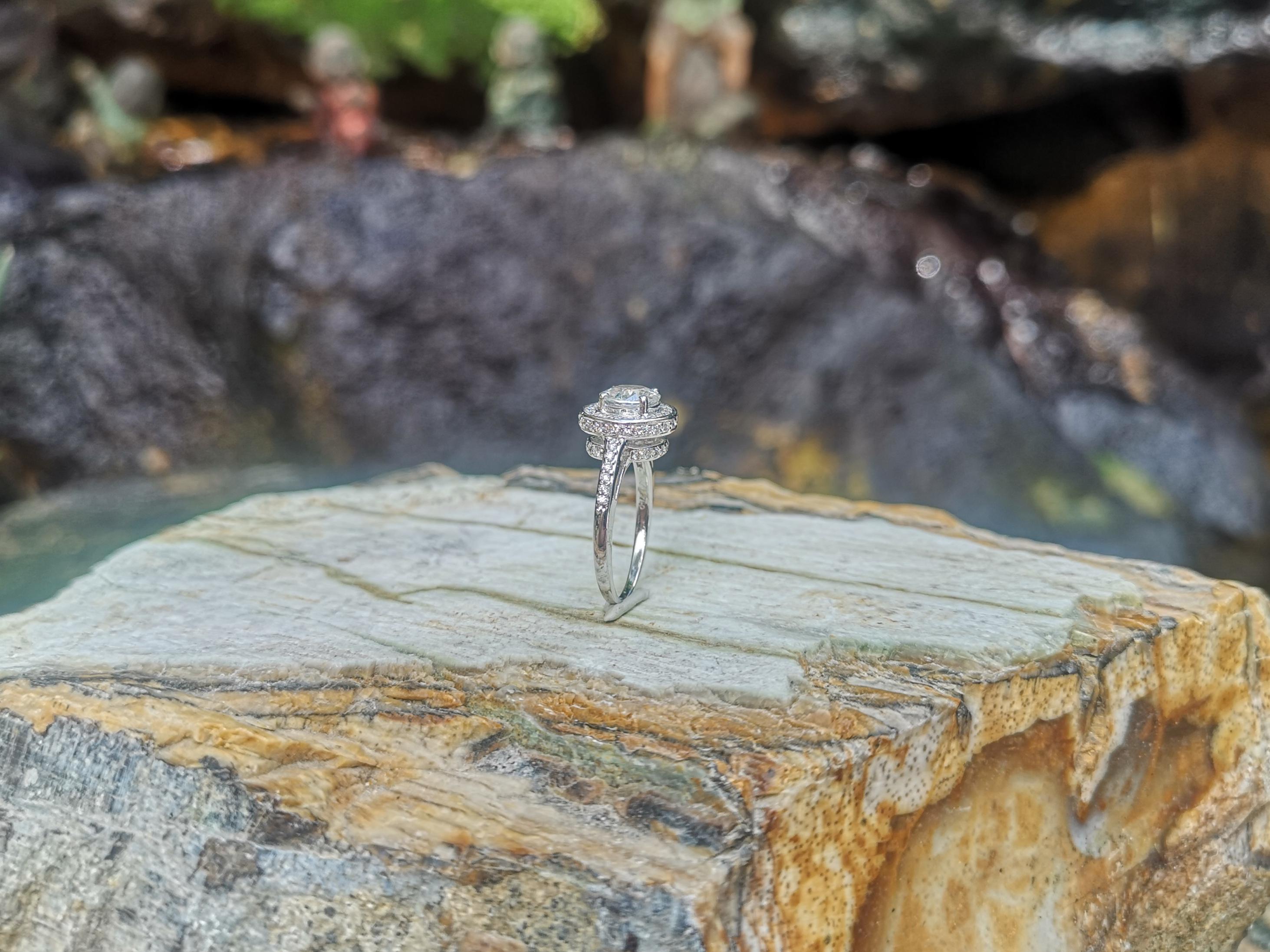 White Sapphire with Diamond Engagement Ring Set in 18 Karat White Gold Settings For Sale 5