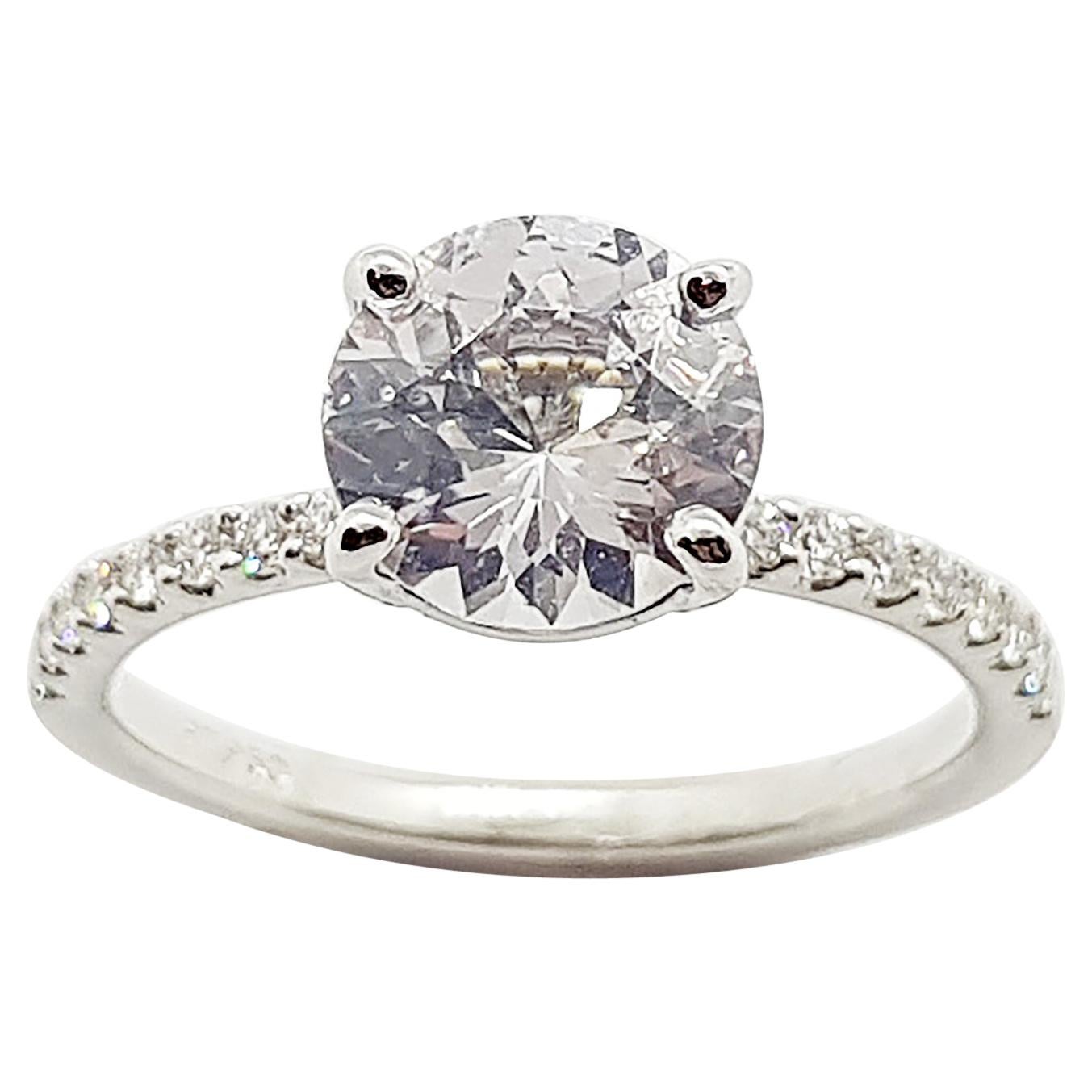 White Sapphire with Diamond Engagement Ring Set in Platinum 950 Settings