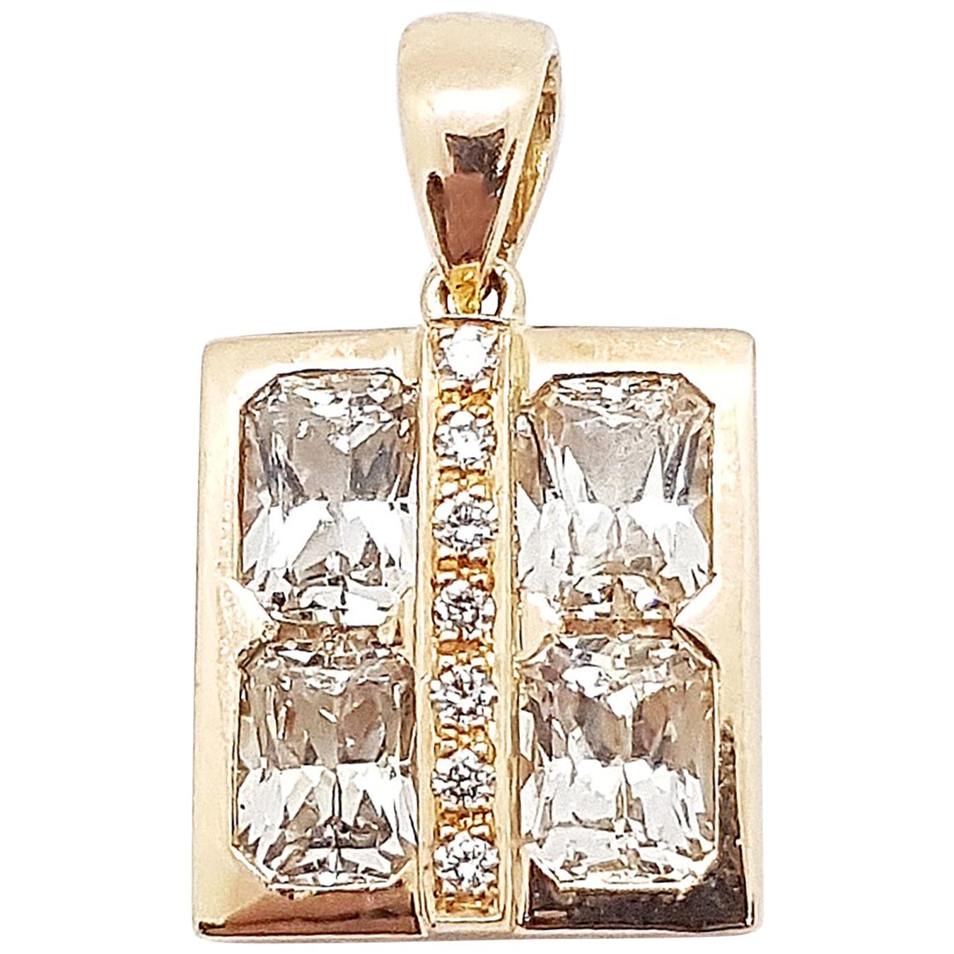 White Sapphire with Diamond Pendant Set in 18 Karat Rose Gold Settings