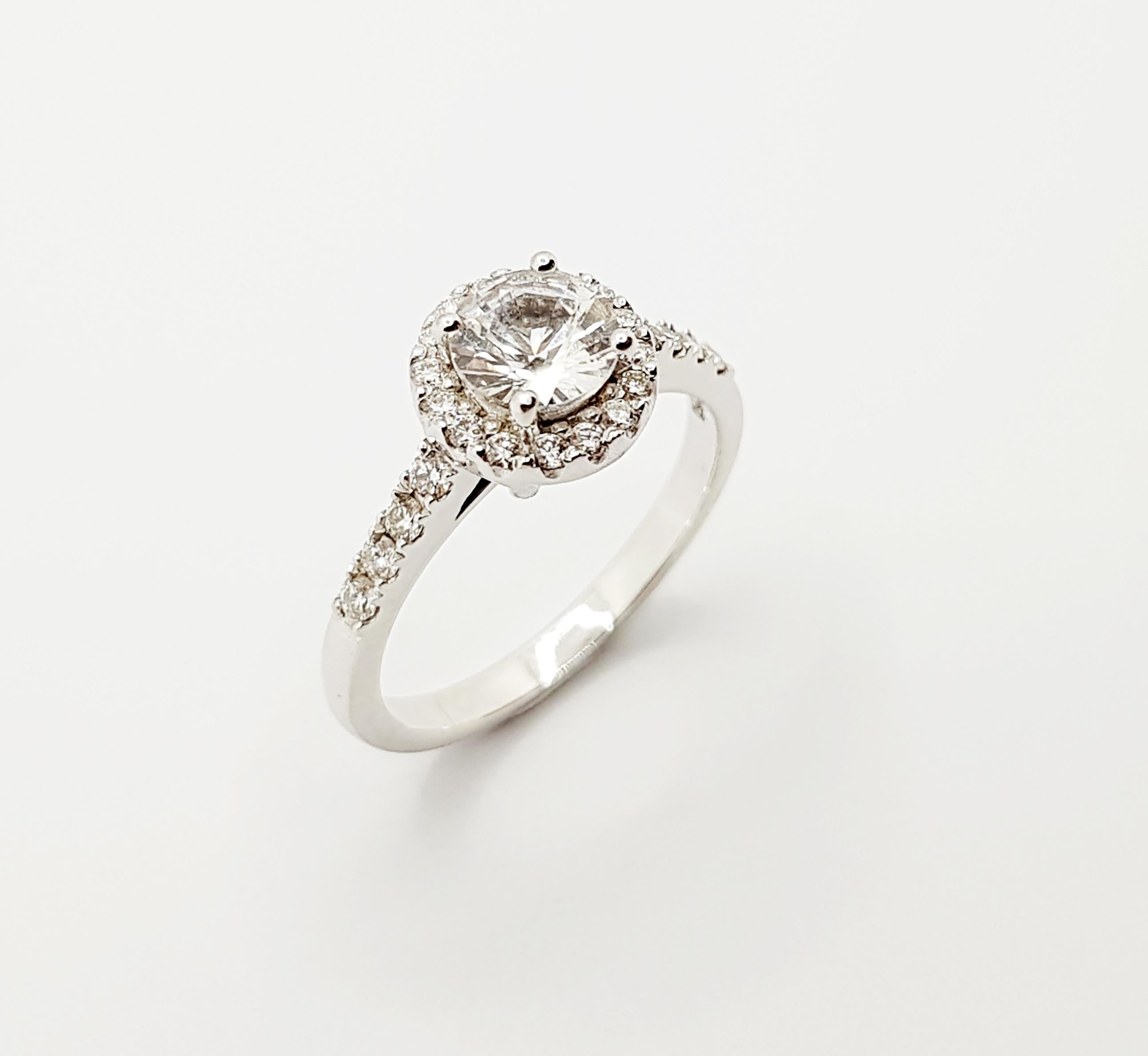 White Sapphire with Diamond Ring Set in 18 Karat White Gold Settings For Sale 7