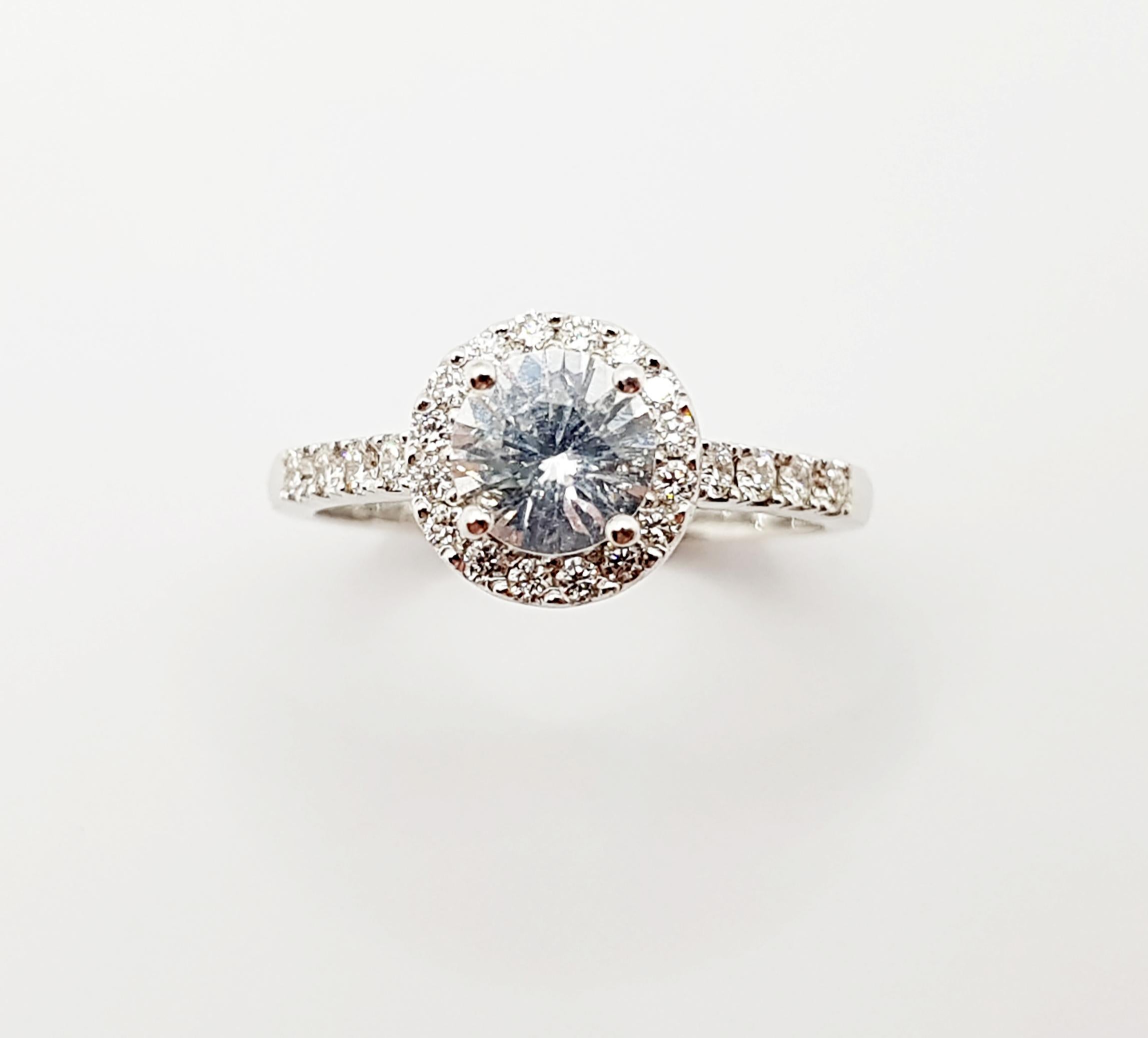 White Sapphire with Diamond Ring Set in 18 Karat White Gold Settings For Sale 8