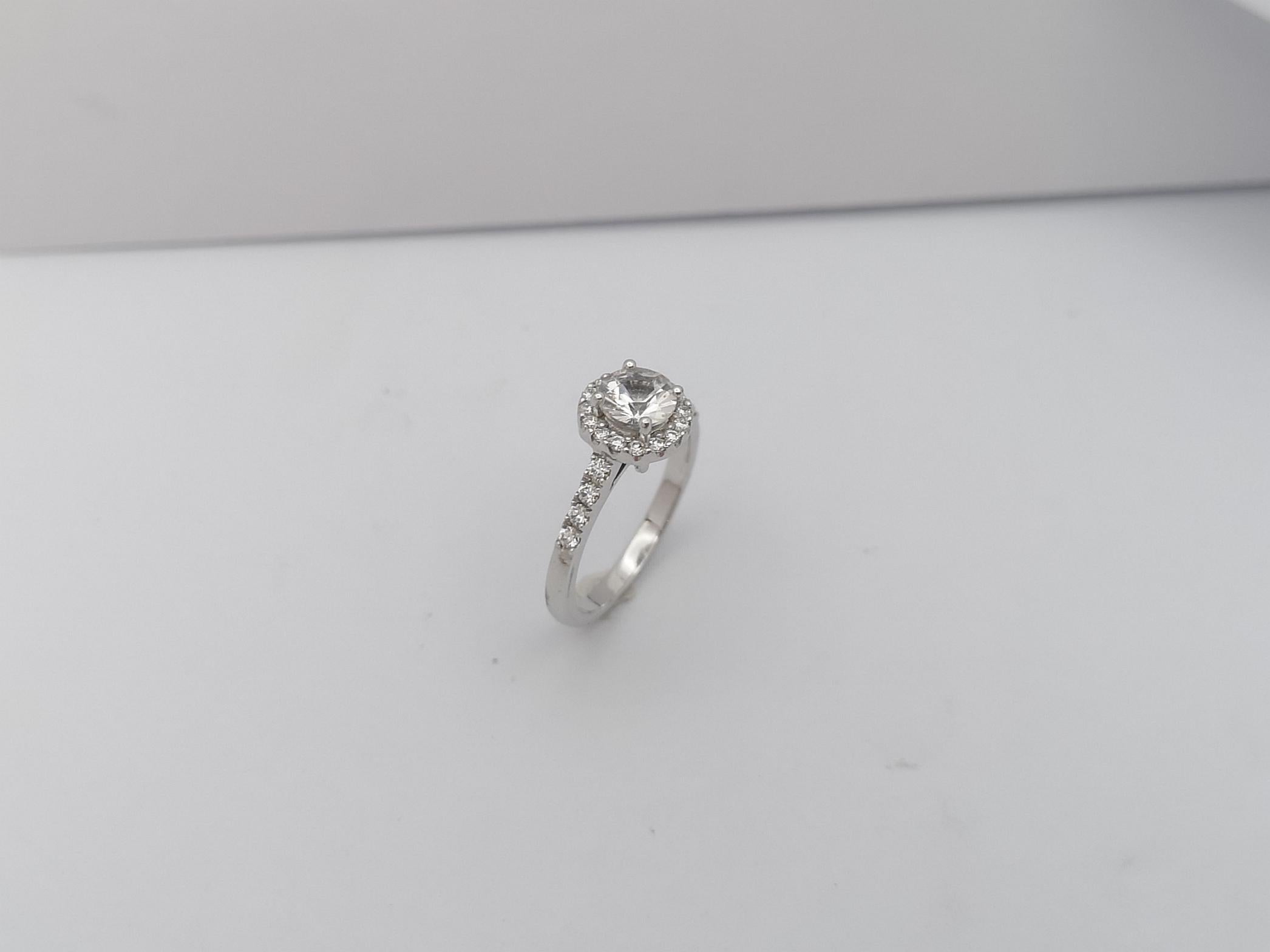 White Sapphire with Diamond Ring Set in 18 Karat White Gold Settings For Sale 10