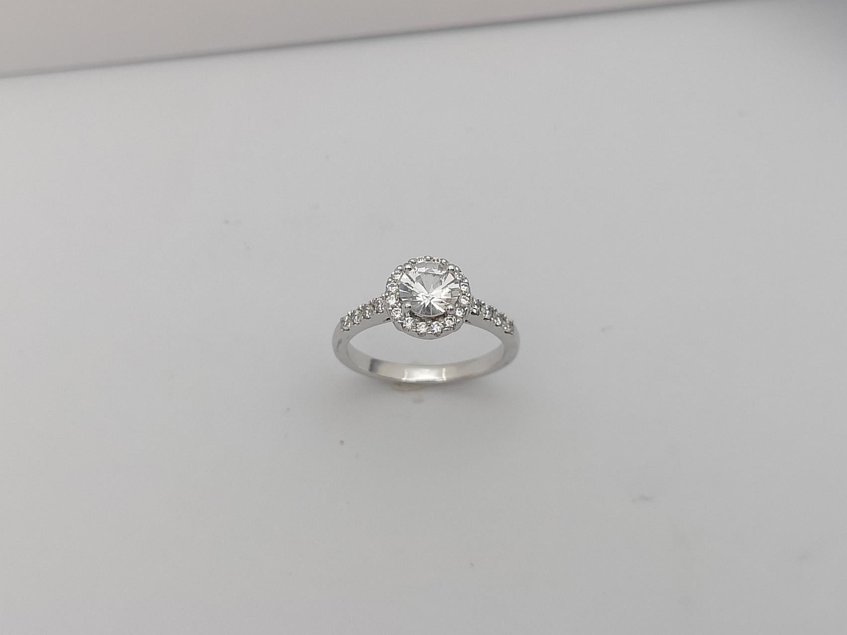 White Sapphire with Diamond Ring Set in 18 Karat White Gold Settings For Sale 12