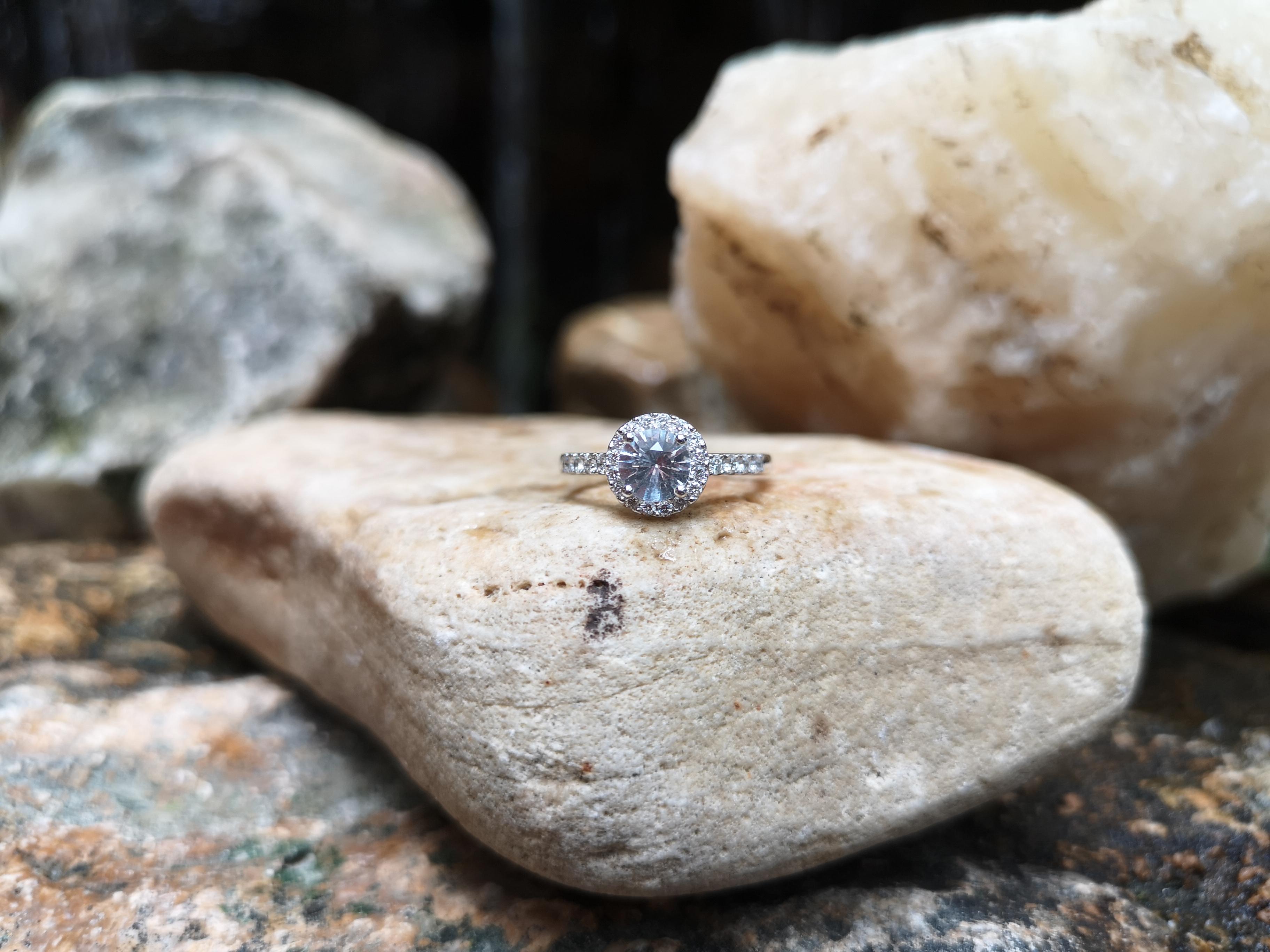 White Sapphire with Diamond Ring Set in 18 Karat White Gold Settings For Sale 2